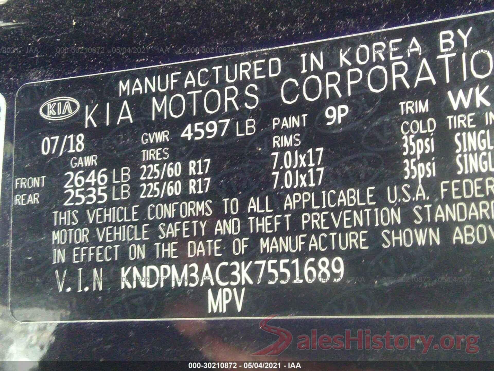 KNDPM3AC3K7551689 2019 KIA SPORTAGE