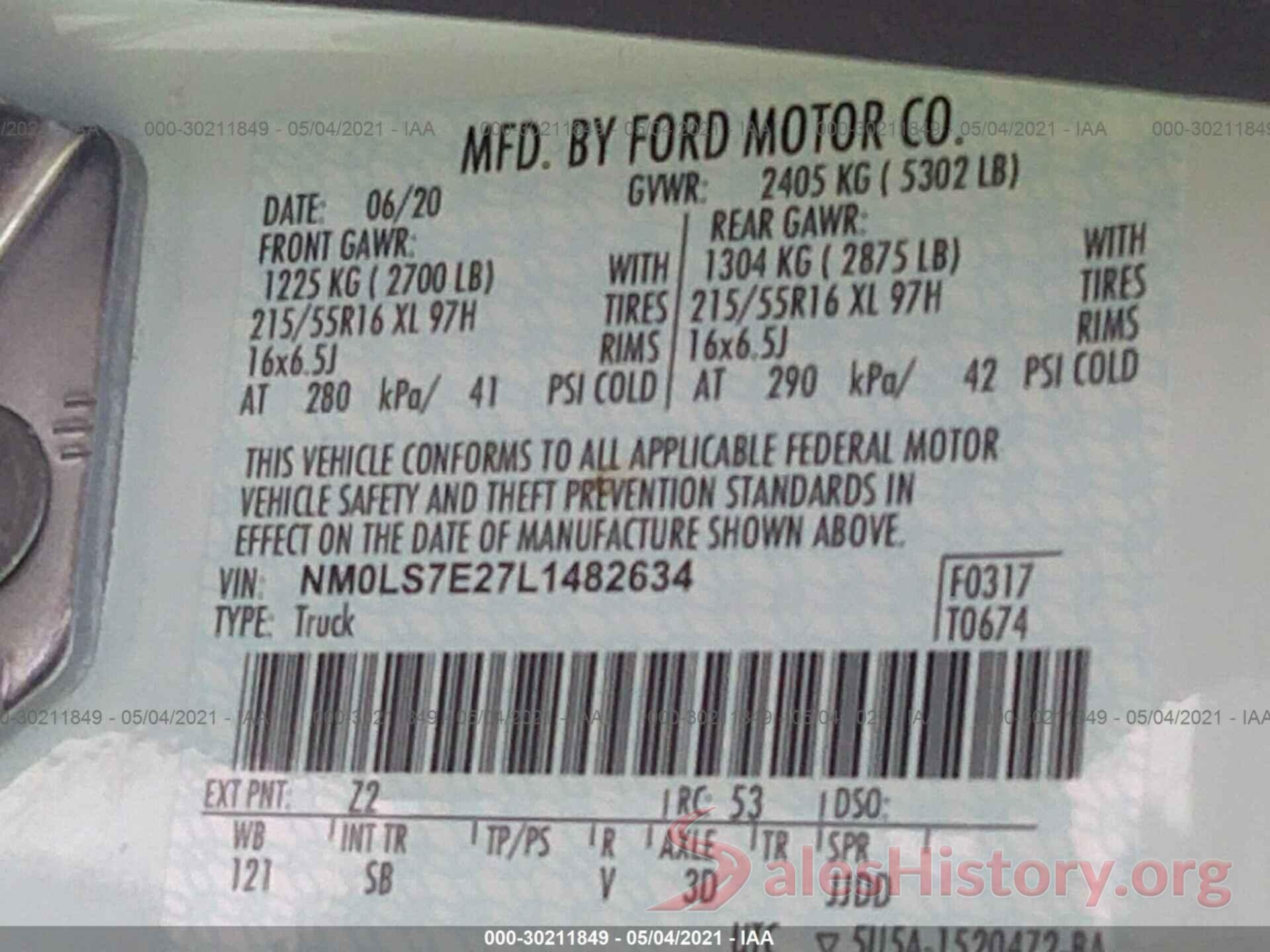 NM0LS7E27L1482634 2020 FORD TRANSIT CONNECT VAN