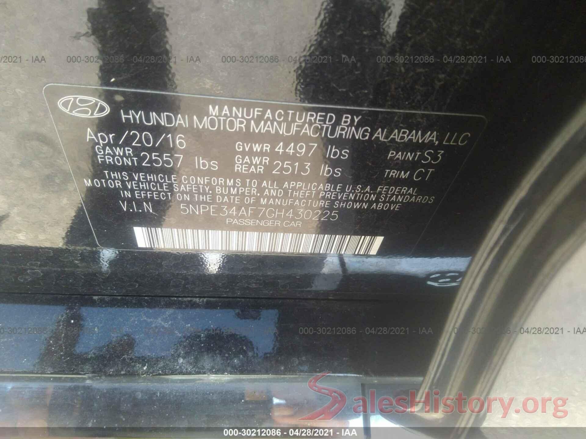 5NPE34AF7GH430225 2016 HYUNDAI SONATA