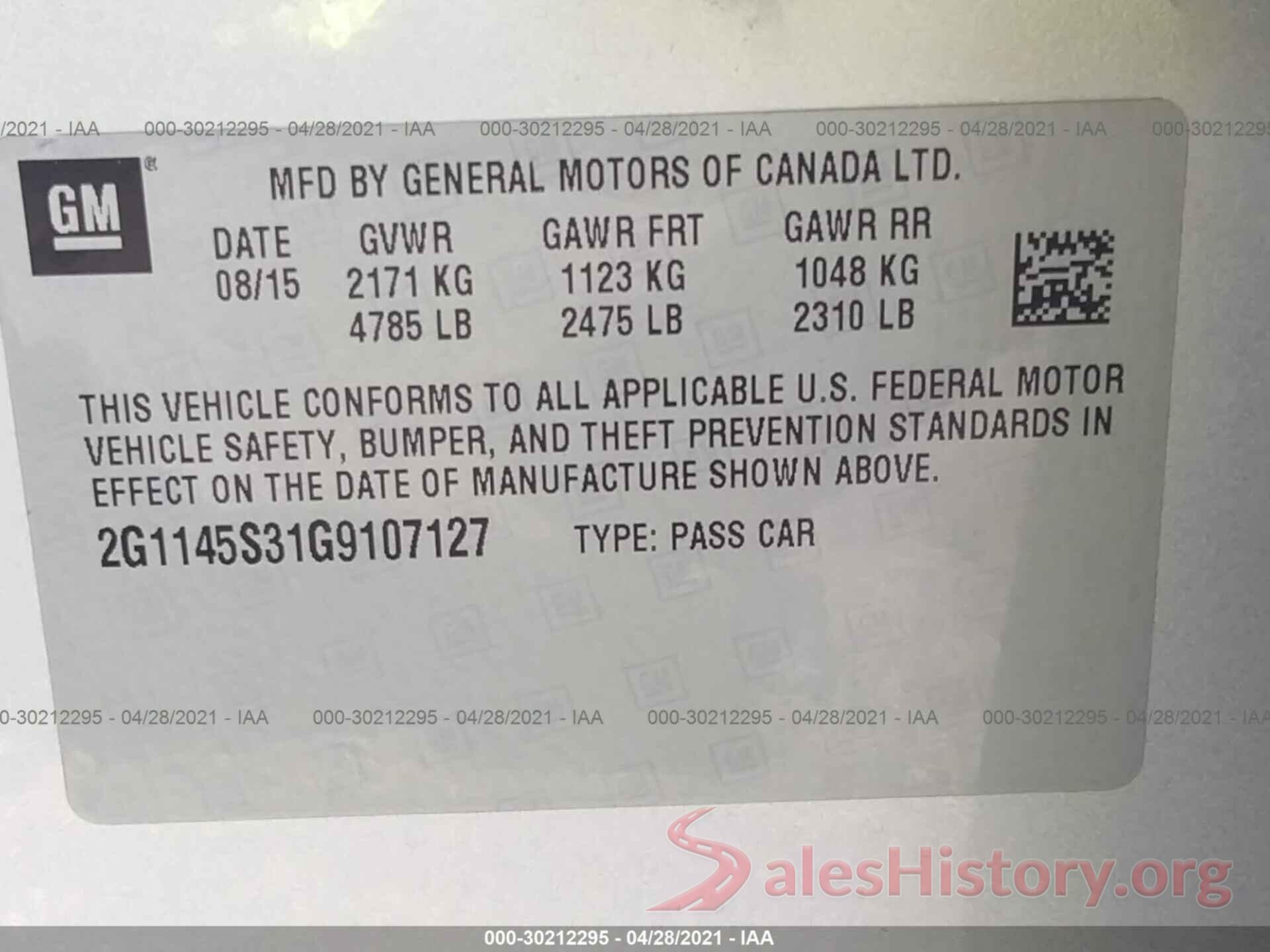 2G1145S31G9107127 2016 CHEVROLET IMPALA