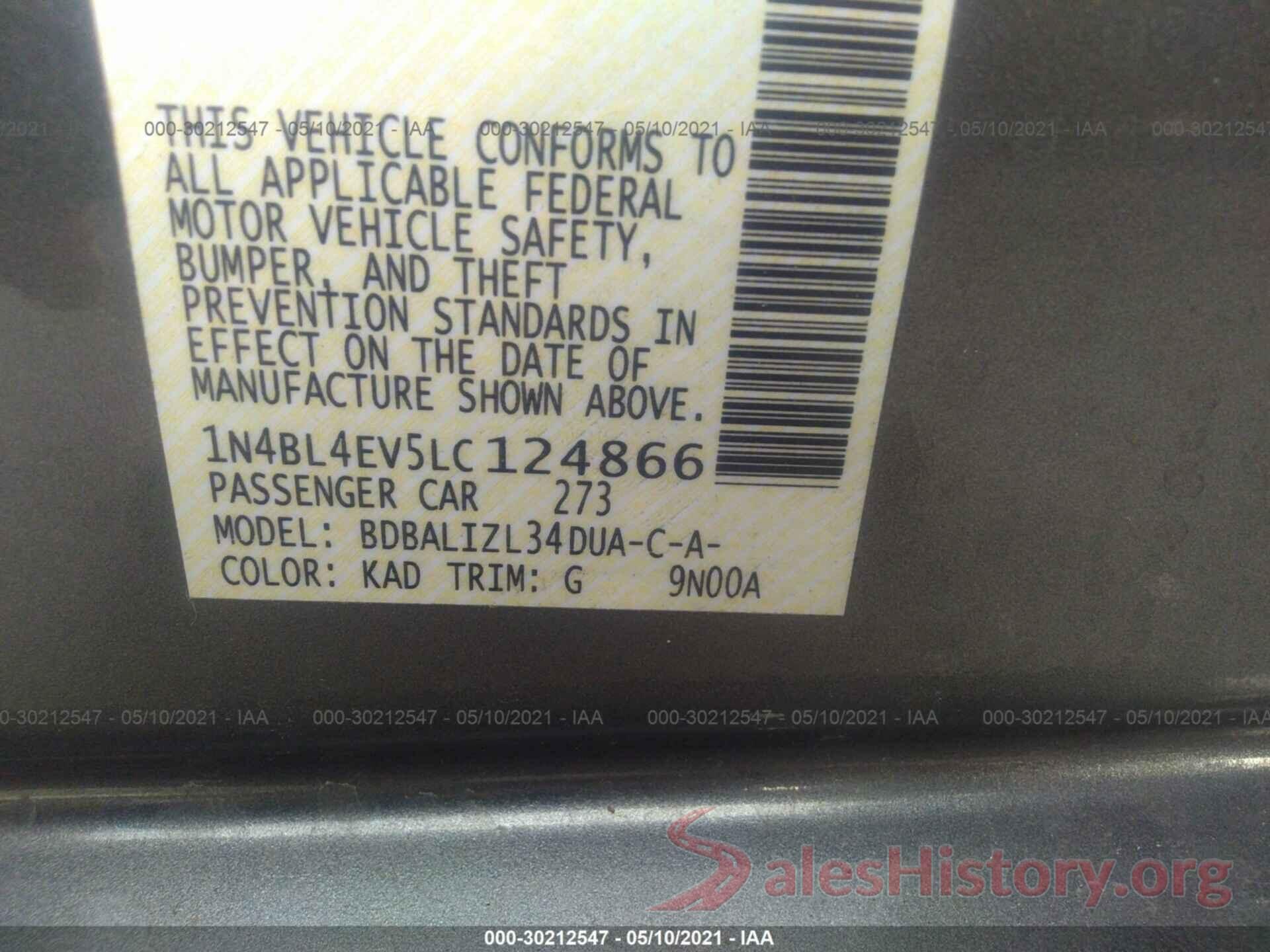 1N4BL4EV5LC124866 2020 NISSAN ALTIMA