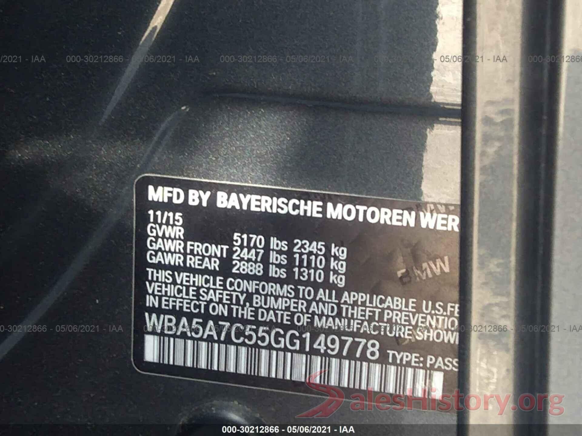 WBA5A7C55GG149778 2016 BMW 5 SERIES