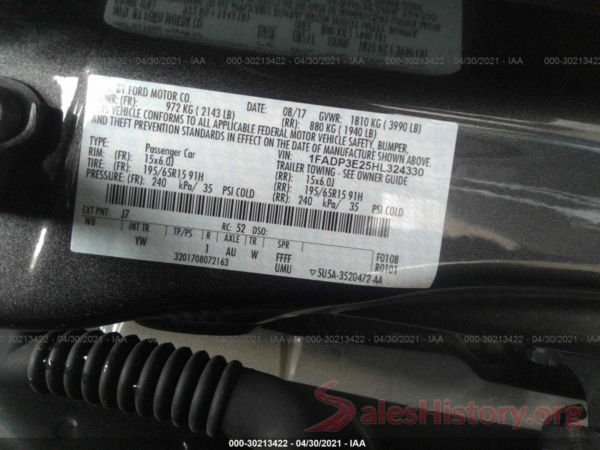 1FADP3E25HL324330 2017 FORD FOCUS