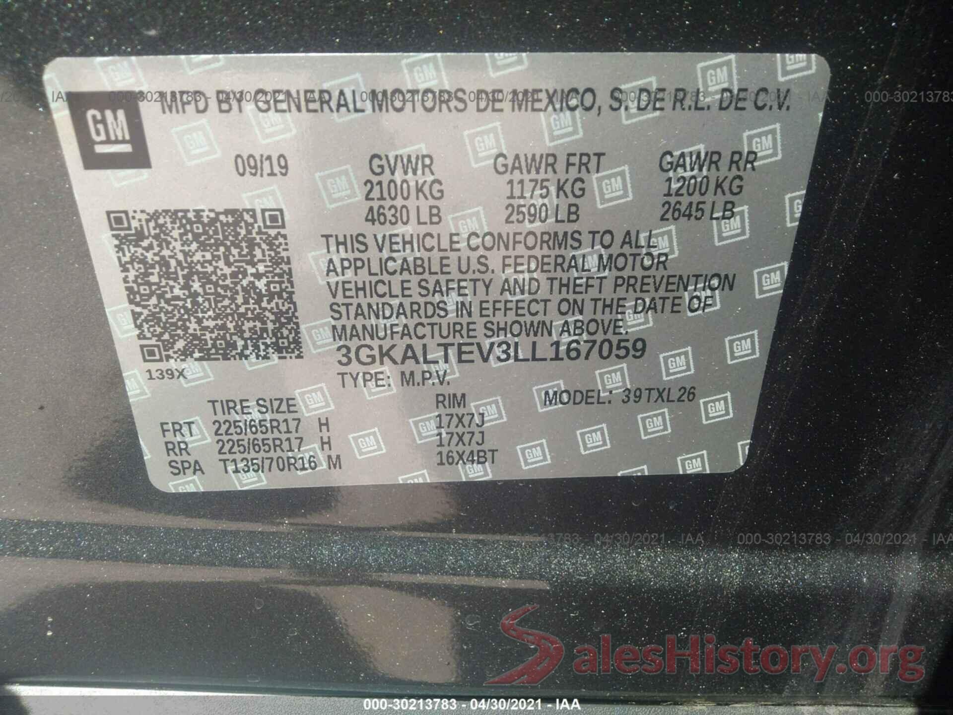 3GKALTEV3LL167059 2020 GMC TERRAIN