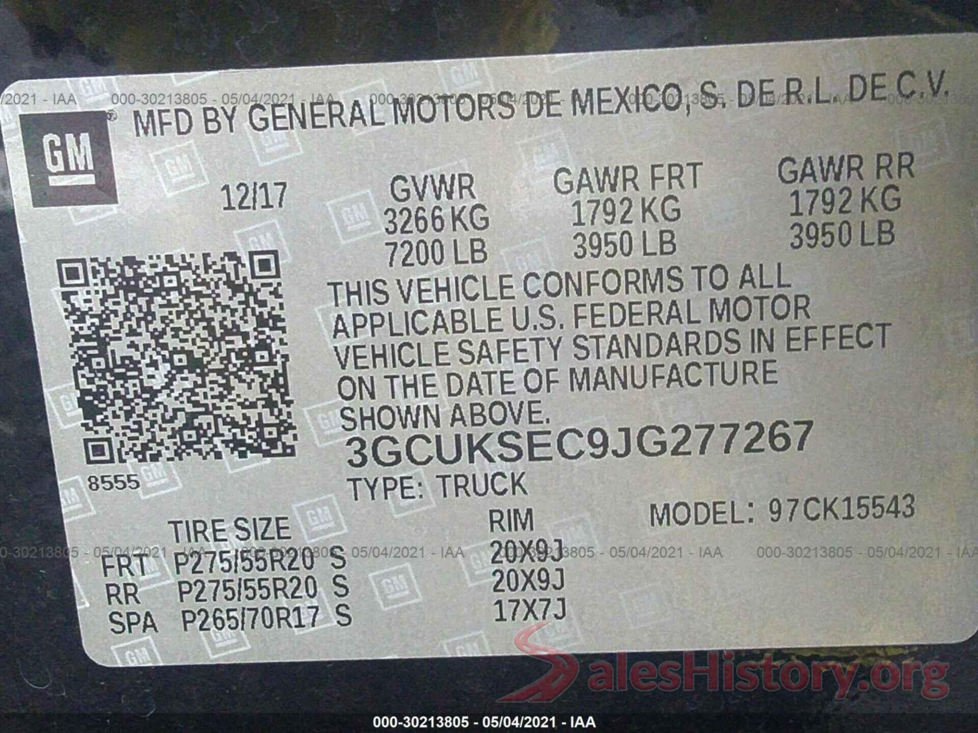 3GCUKSEC9JG277267 2018 CHEVROLET SILVERADO 1500