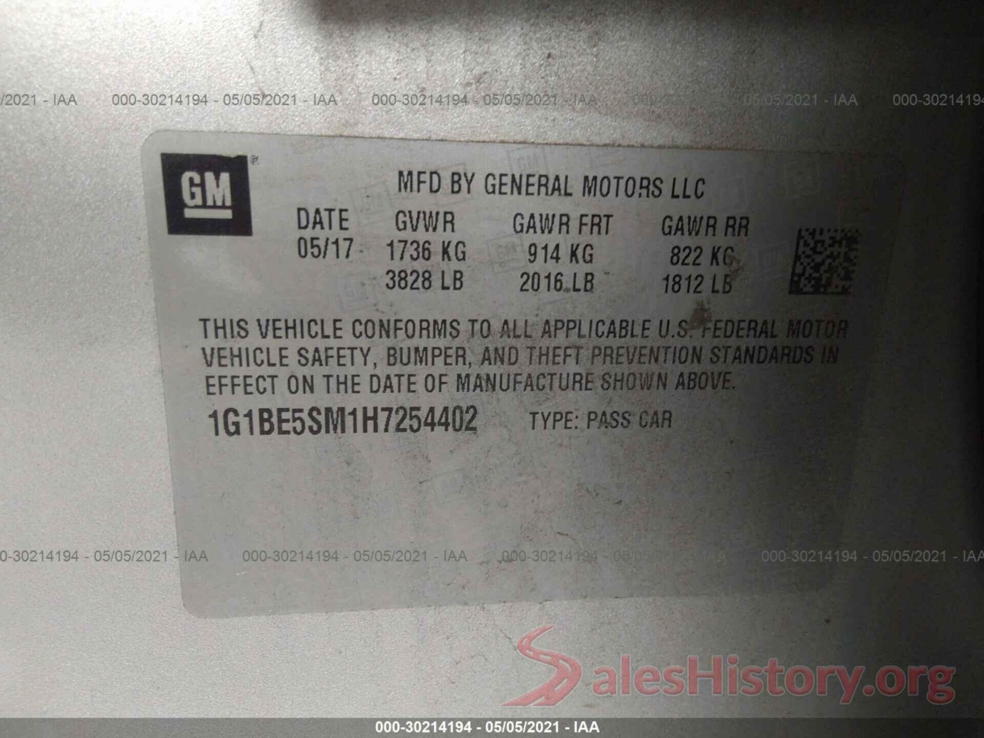 1G1BE5SM1H7254402 2017 CHEVROLET CRUZE