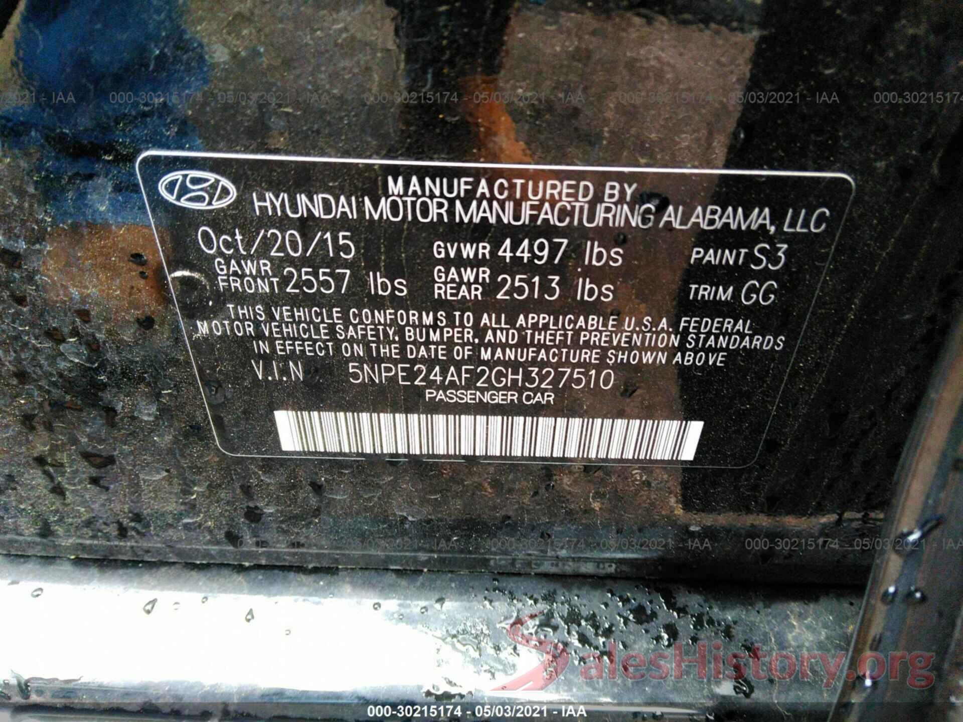 5NPE24AF2GH327510 2016 HYUNDAI SONATA