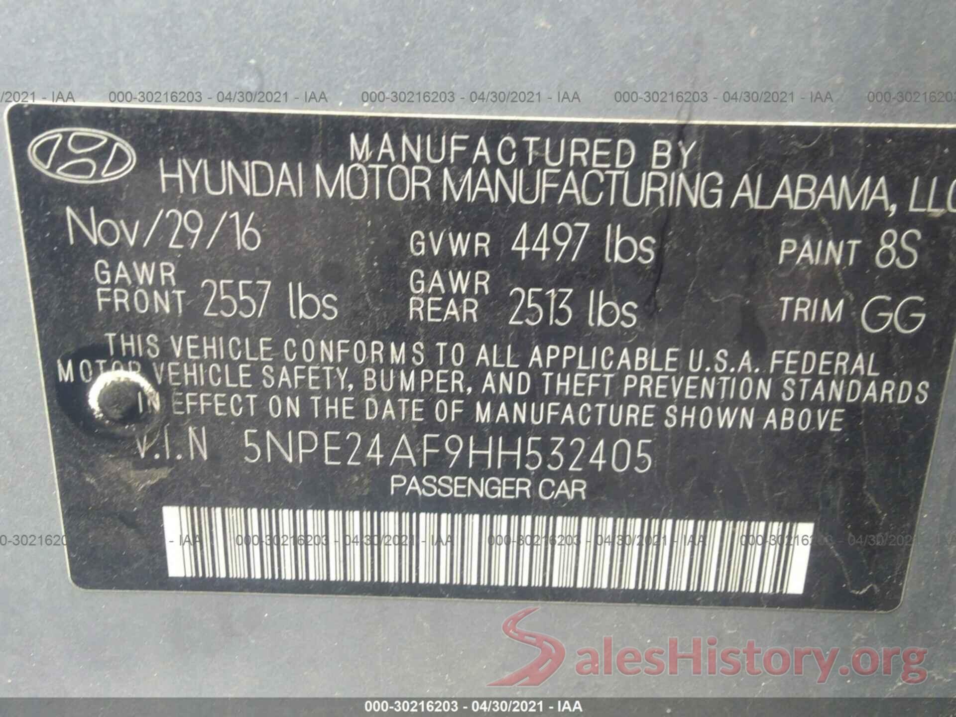 5NPE24AF9HH532405 2017 HYUNDAI SONATA