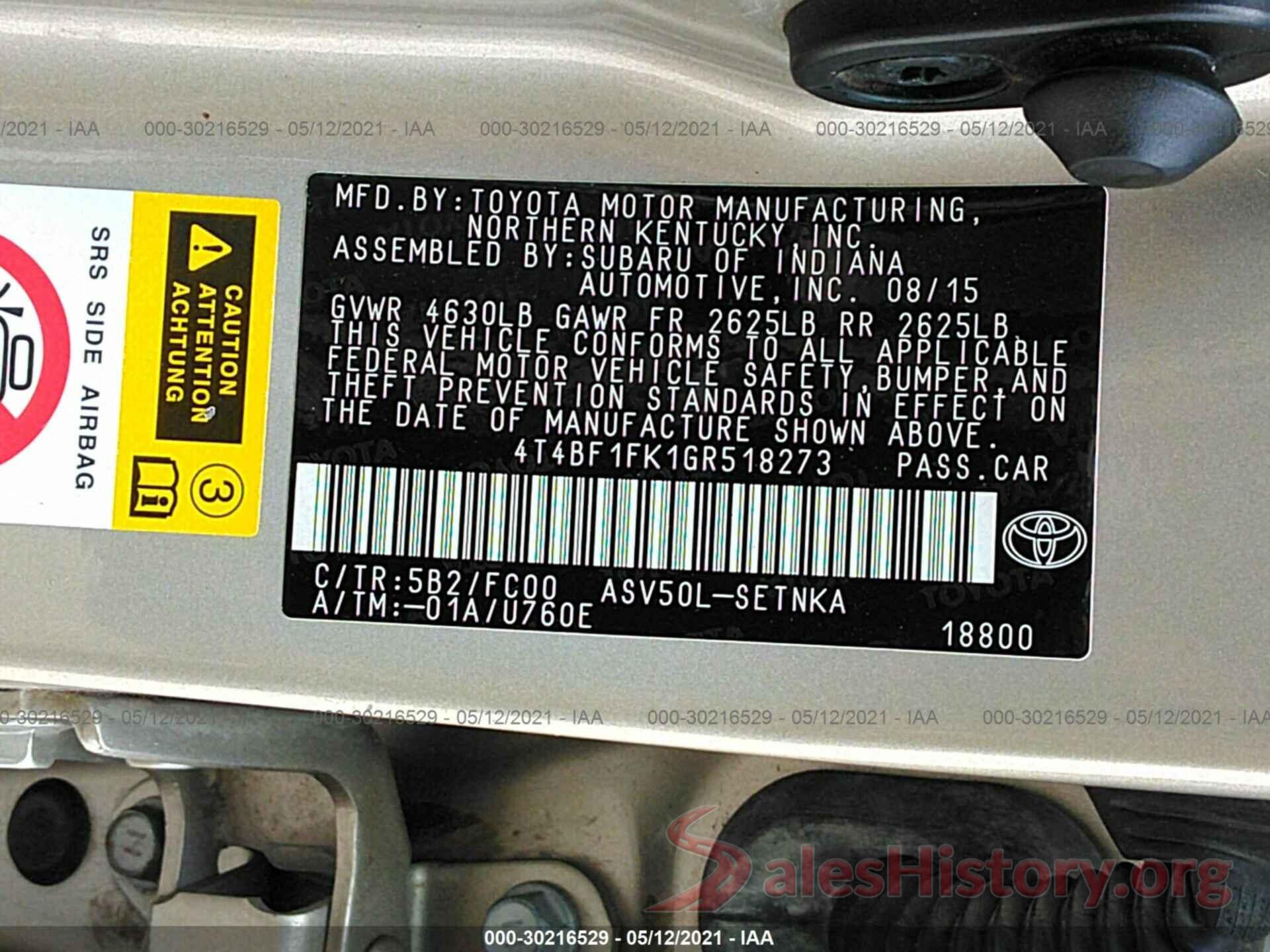 4T4BF1FK1GR518273 2016 TOYOTA CAMRY