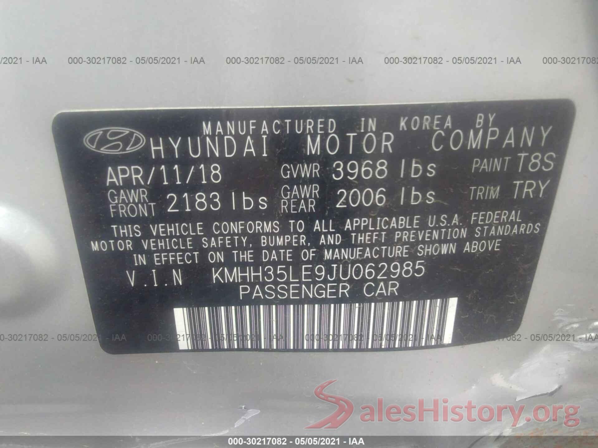 KMHH35LE9JU062985 2018 HYUNDAI ELANTRA GT