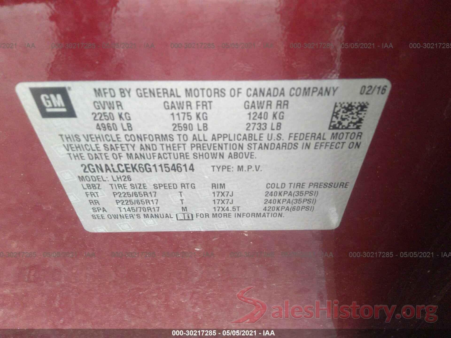 2GNALCEK6G1154614 2016 CHEVROLET EQUINOX