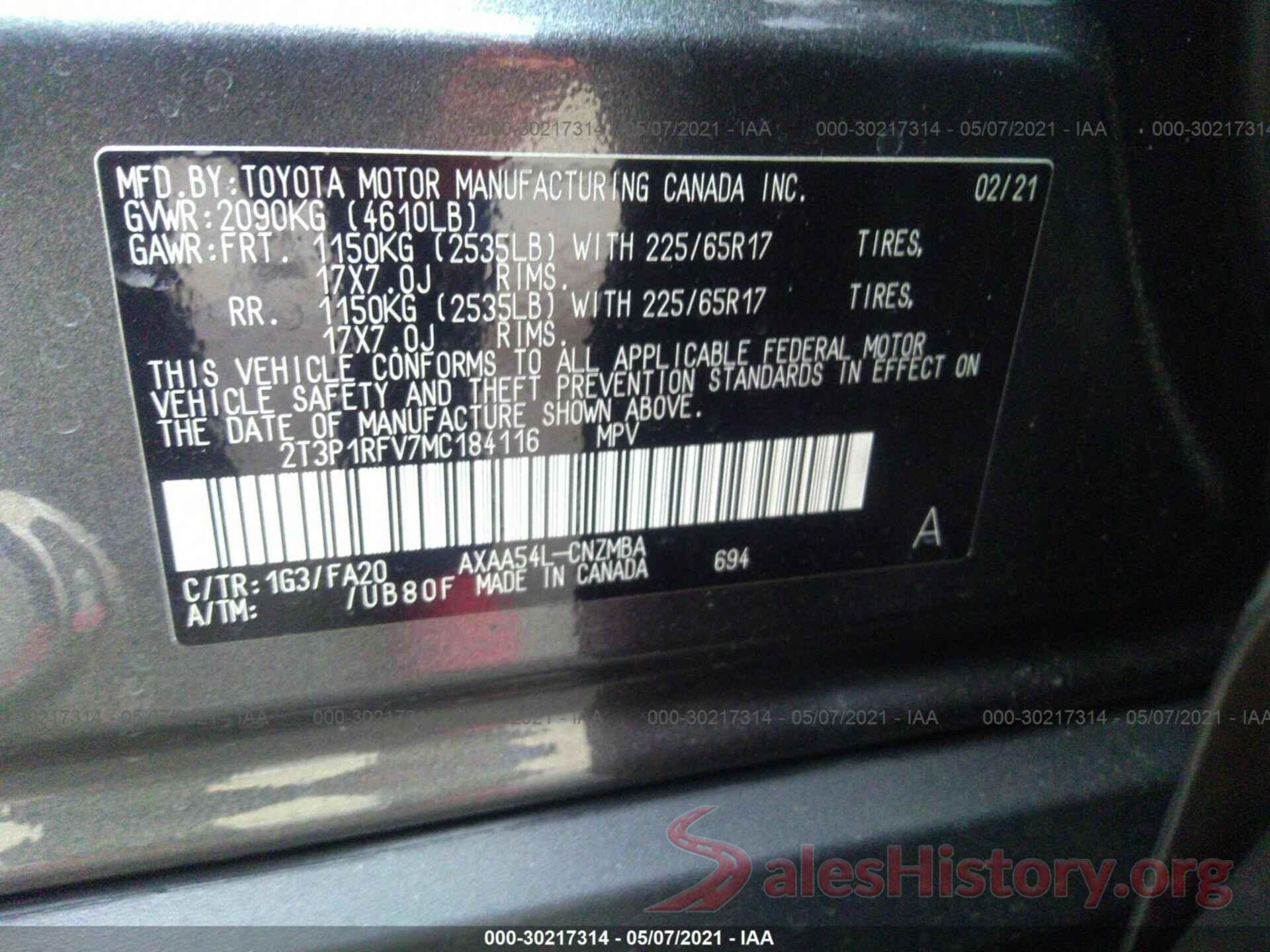 2T3P1RFV7MC184116 2021 TOYOTA RAV4