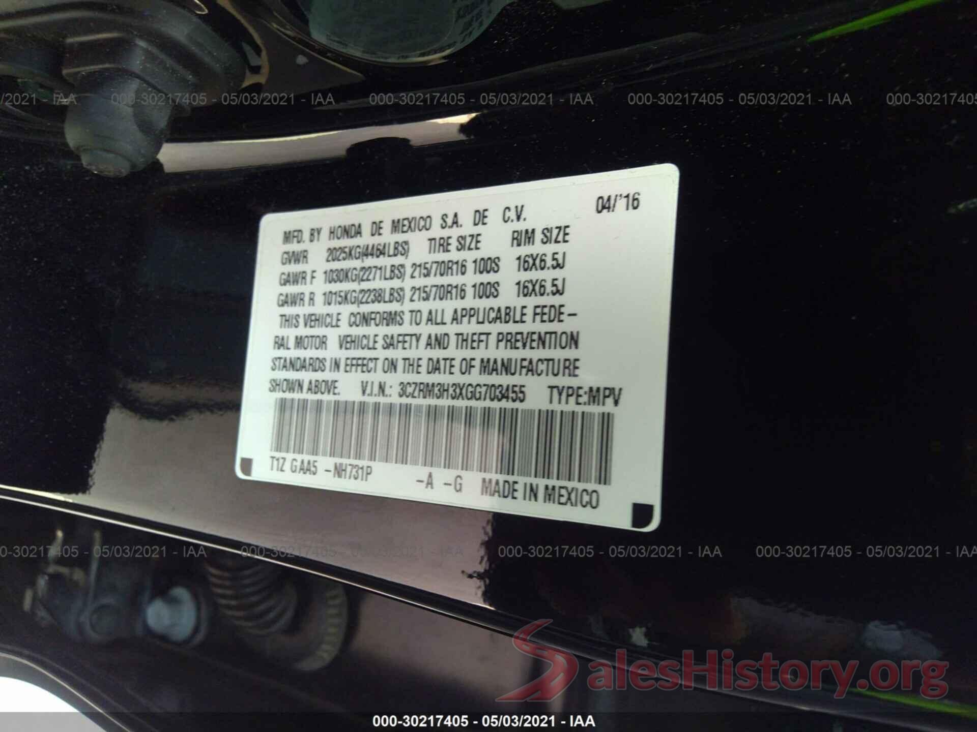 3CZRM3H3XGG703455 2016 HONDA CR-V