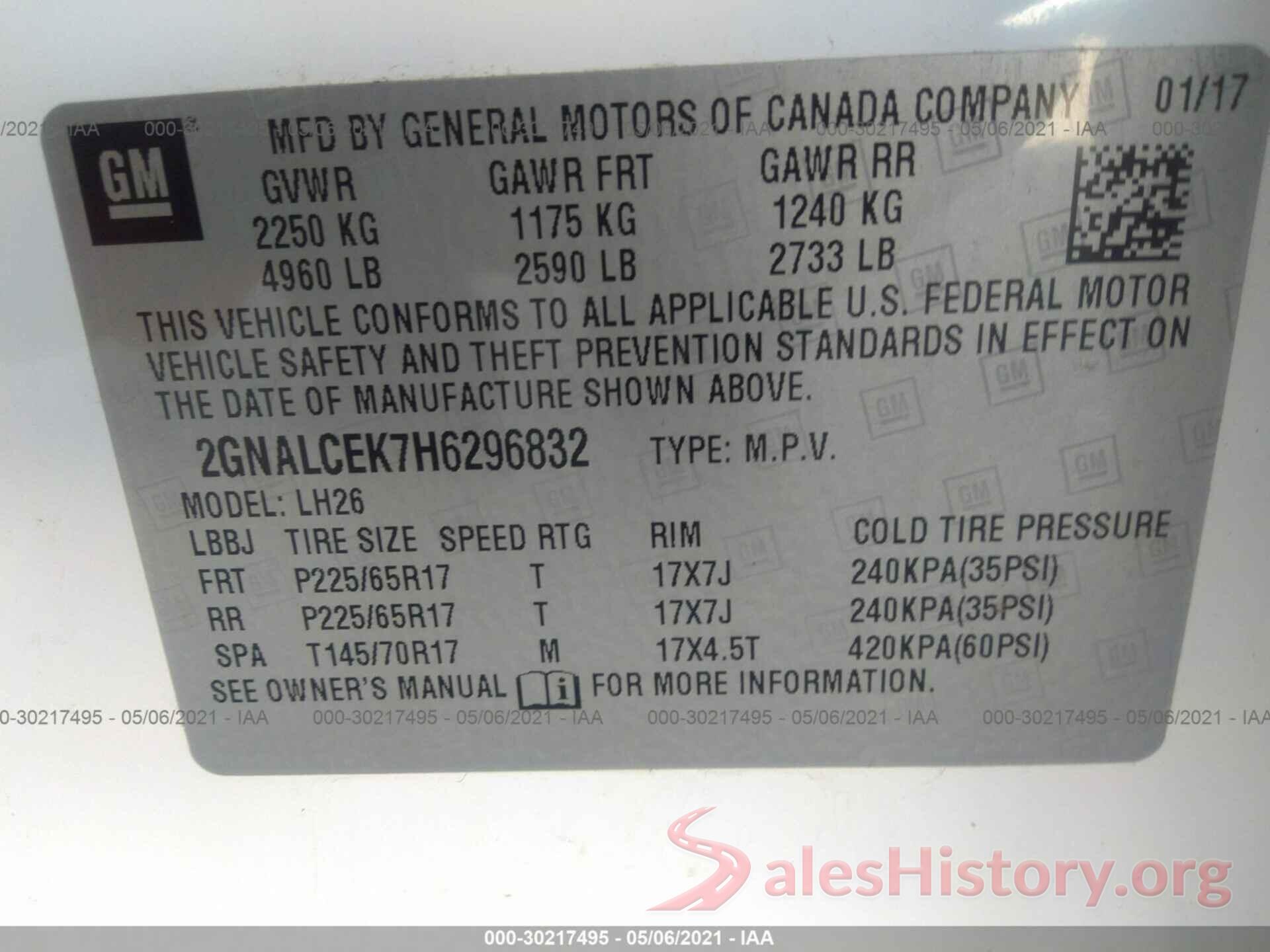 2GNALCEK7H6296832 2017 CHEVROLET EQUINOX