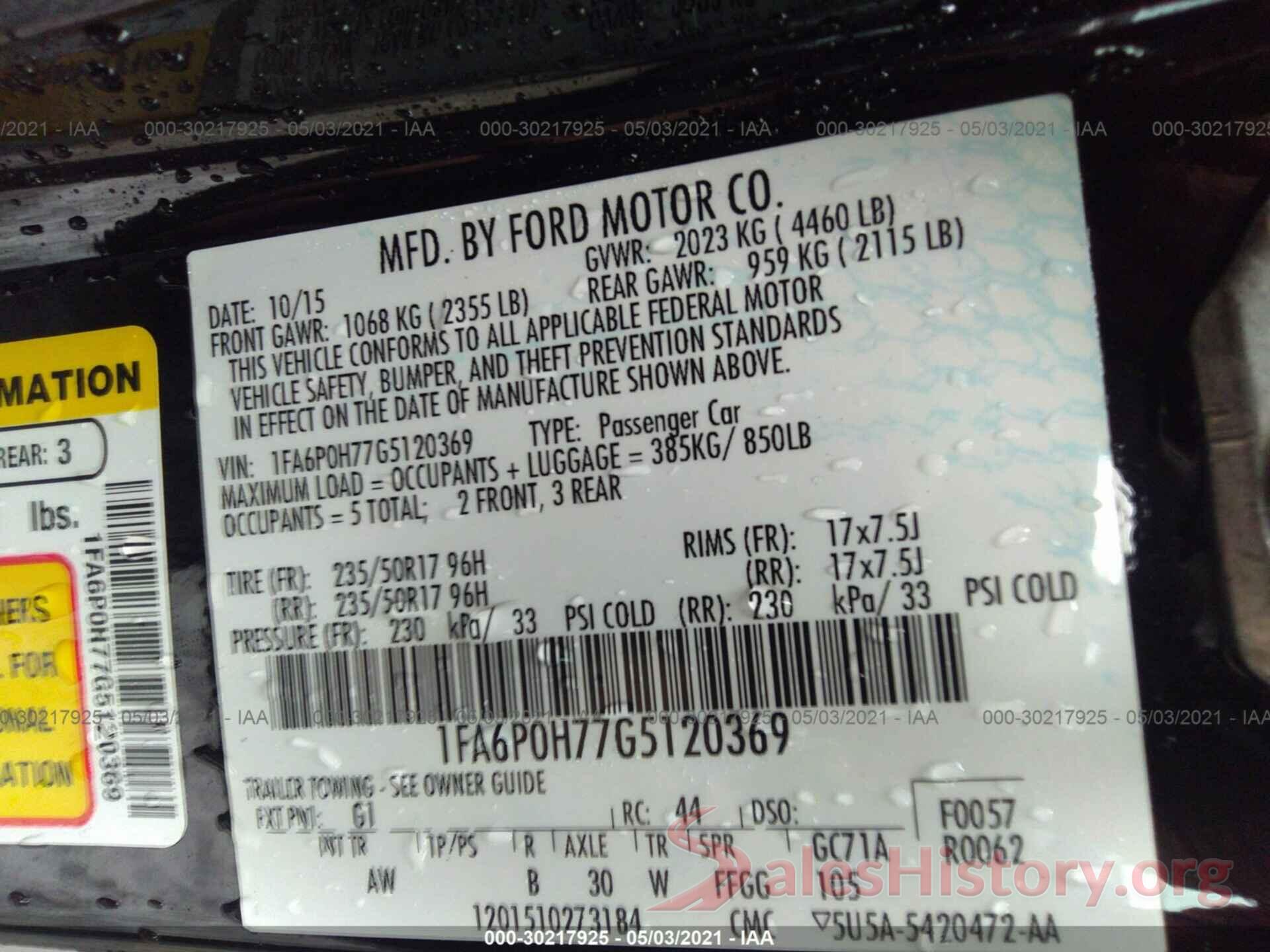 1FA6P0H77G5120369 2016 FORD FUSION