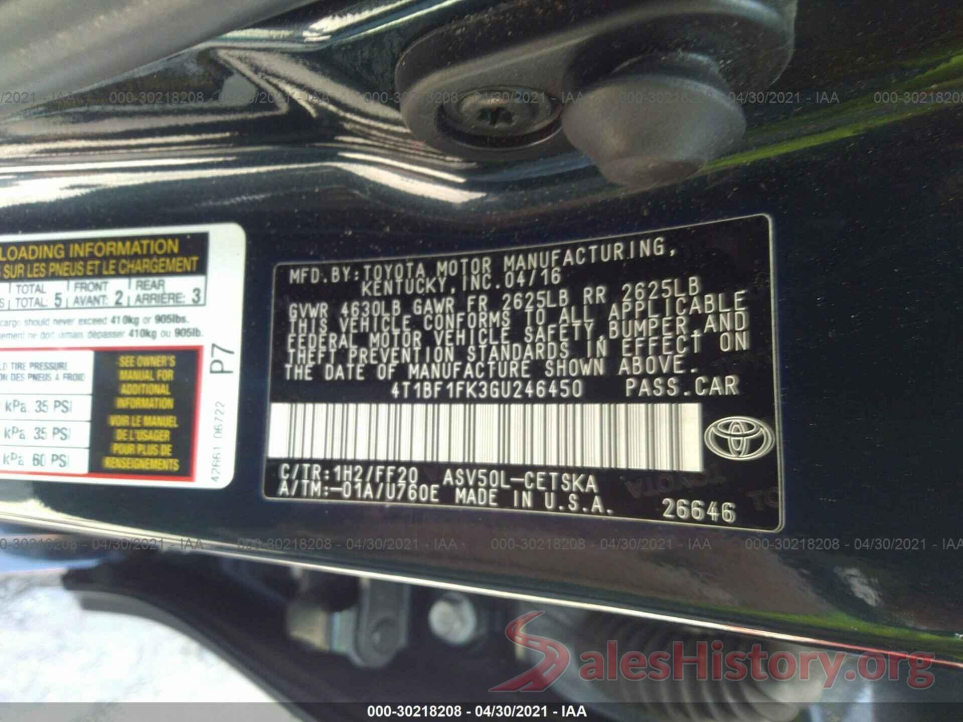 4T1BF1FK3GU246450 2016 TOYOTA CAMRY