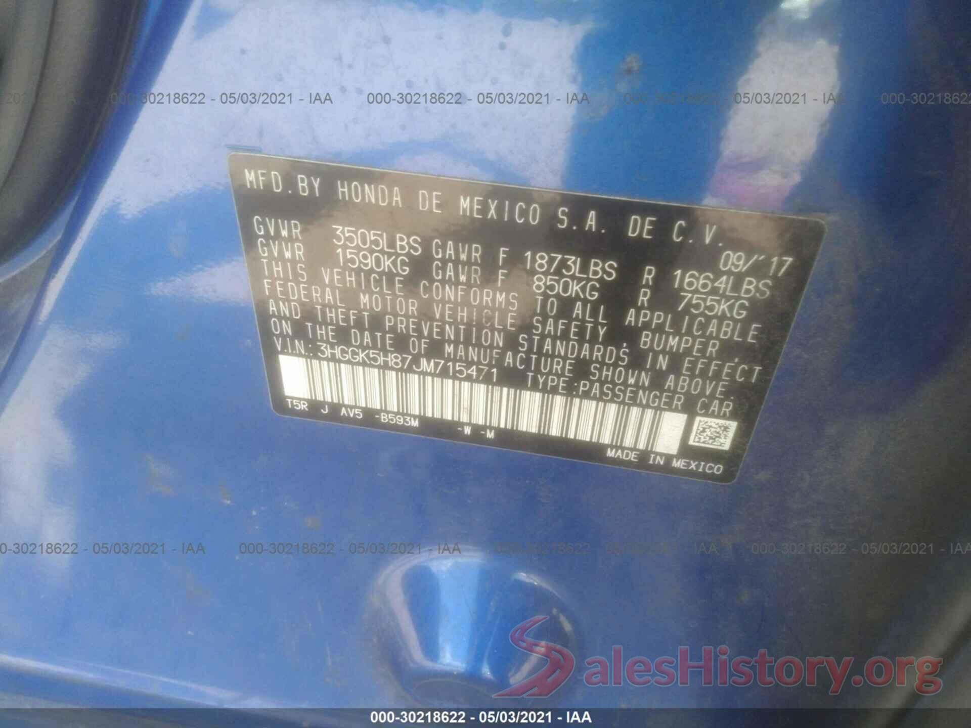 3HGGK5H87JM715471 2018 HONDA FIT