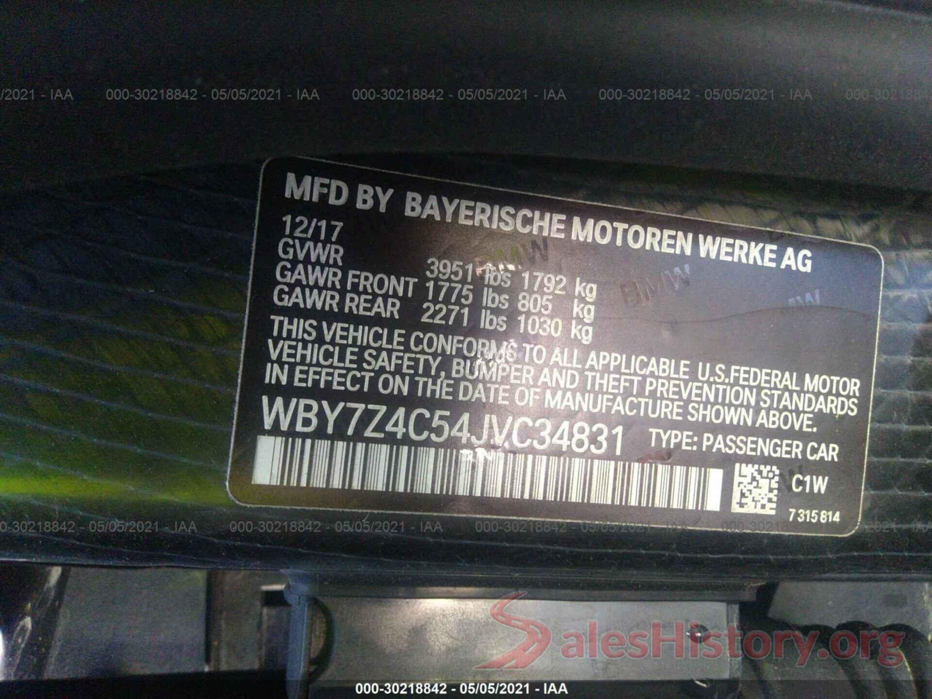 WBY7Z4C54JVC34831 2018 BMW I3