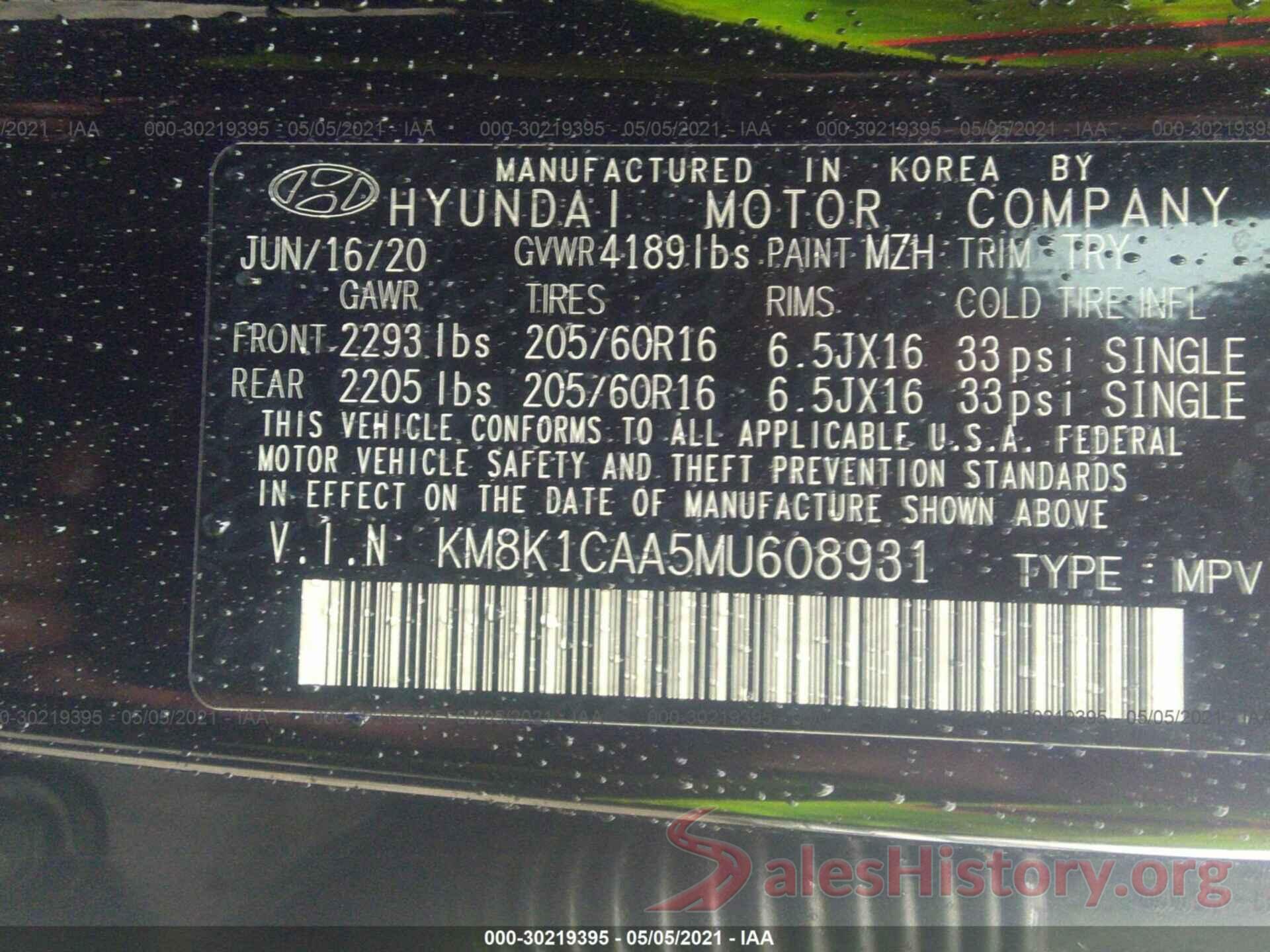 KM8K1CAA5MU608931 2021 HYUNDAI KONA