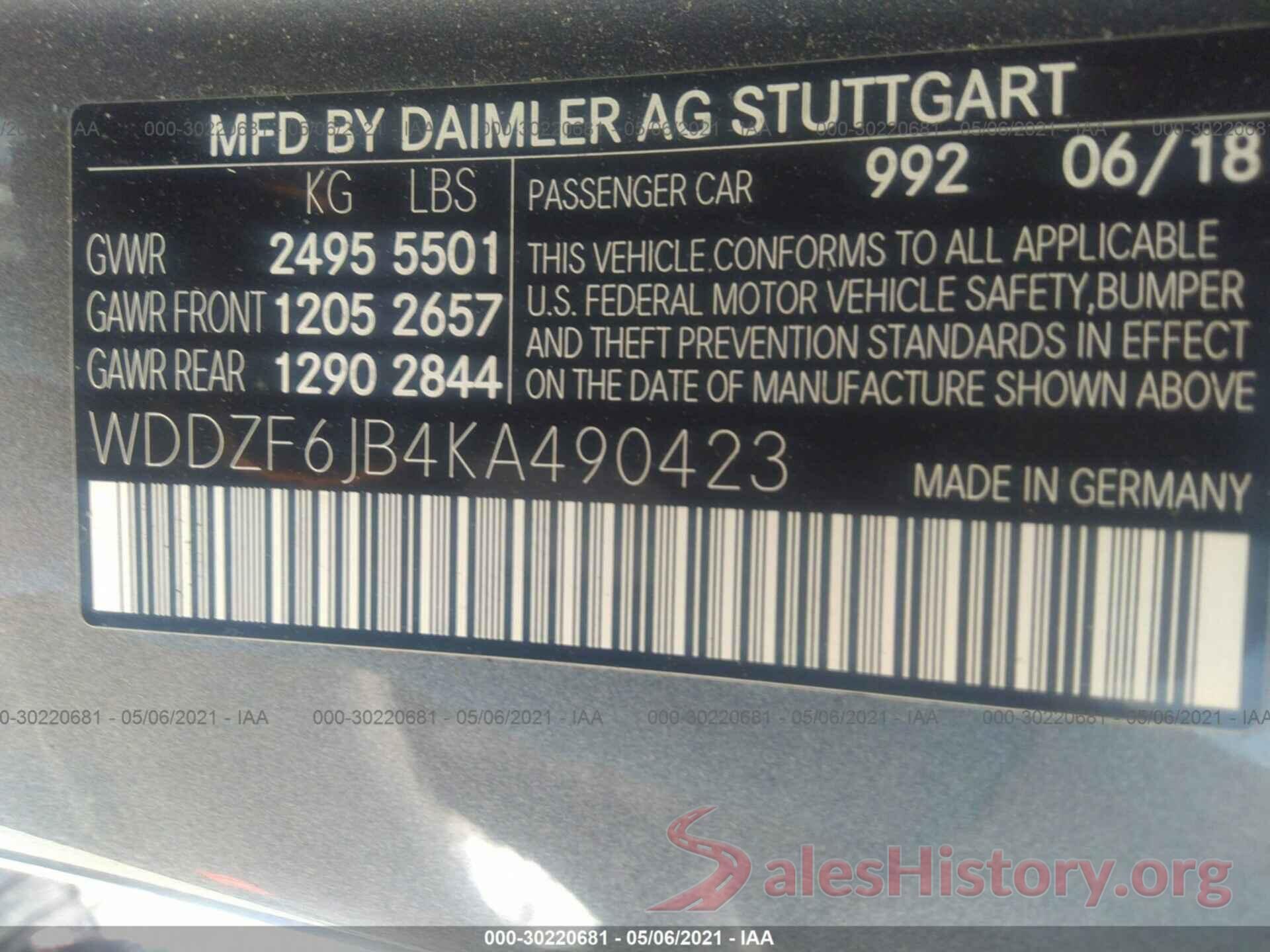 WDDZF6JB4KA490423 2019 MERCEDES-BENZ E-CLASS