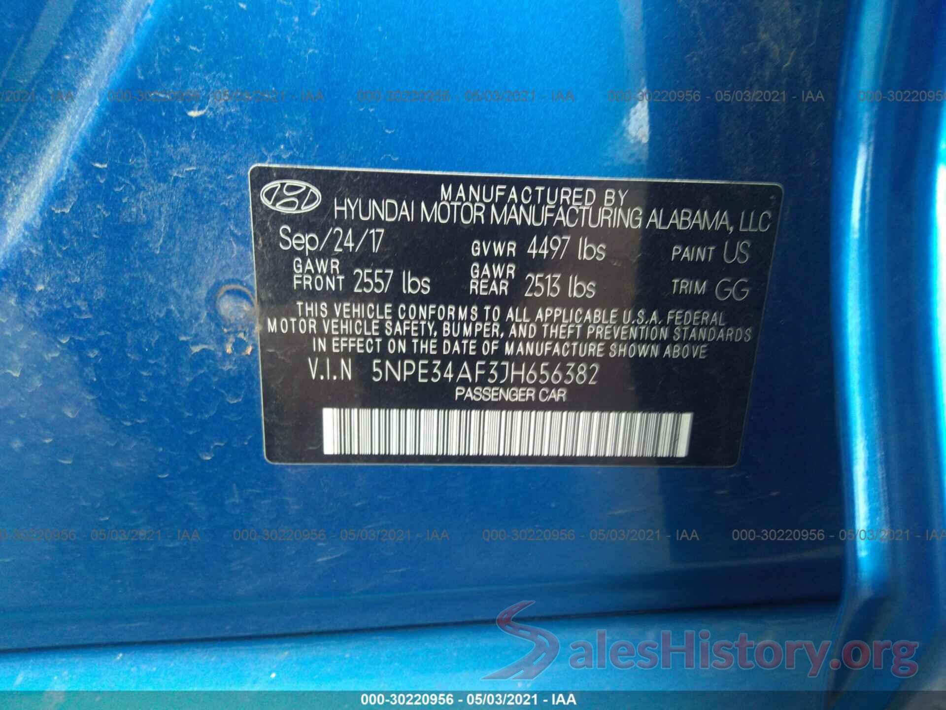 5NPE34AF3JH656382 2018 HYUNDAI SONATA