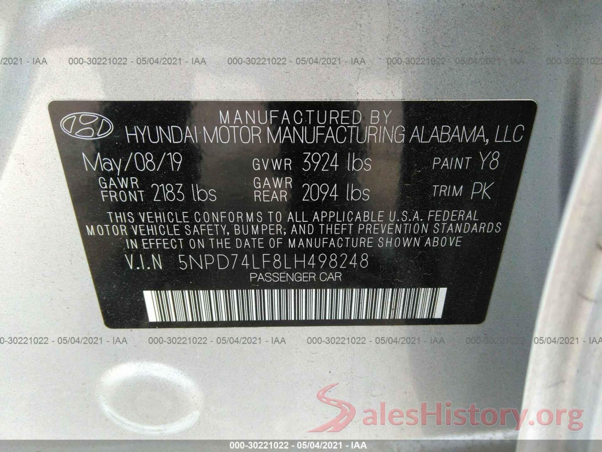 5NPD74LF8LH498248 2020 HYUNDAI ELANTRA