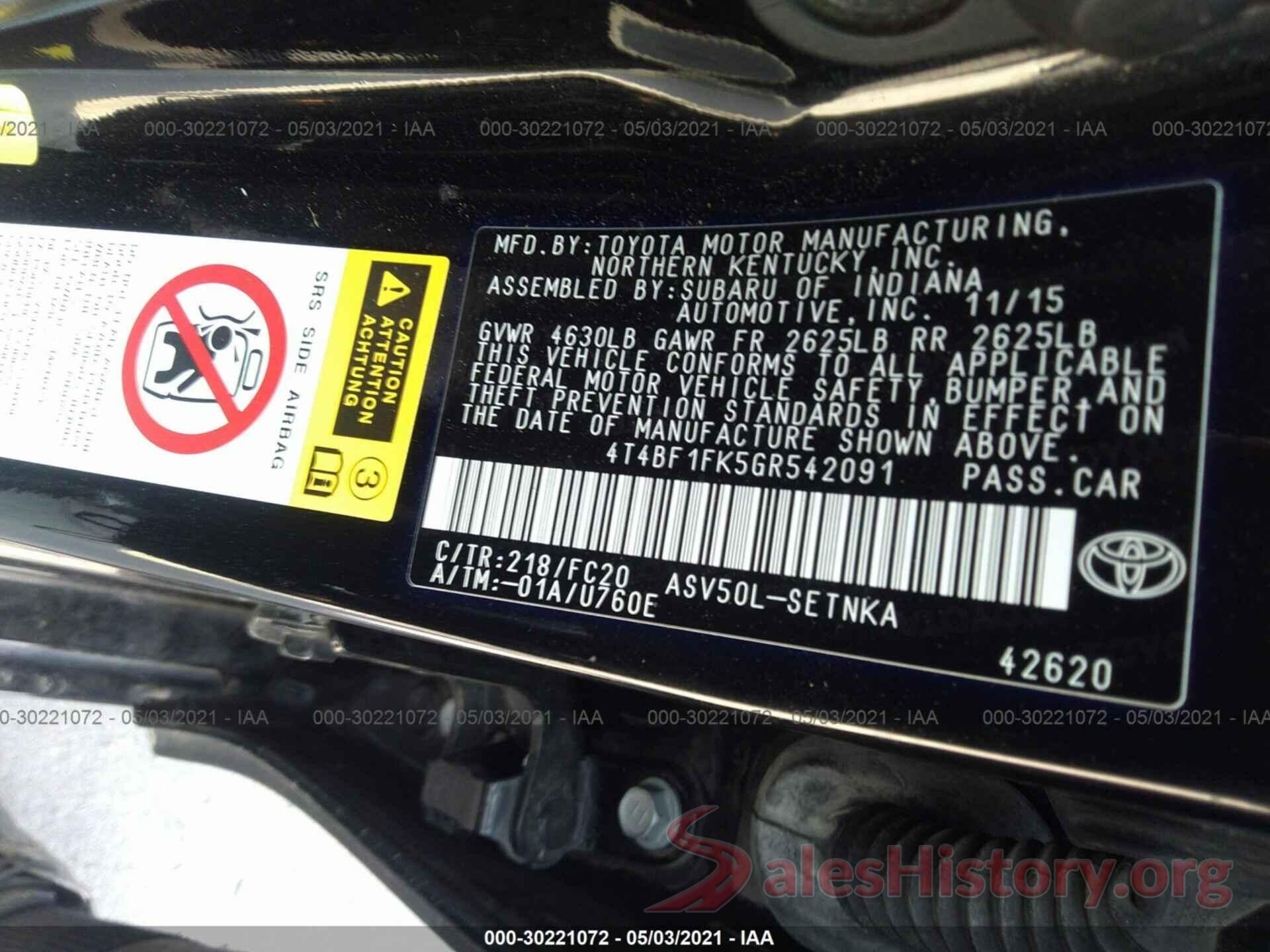 4T4BF1FK5GR542091 2016 TOYOTA CAMRY