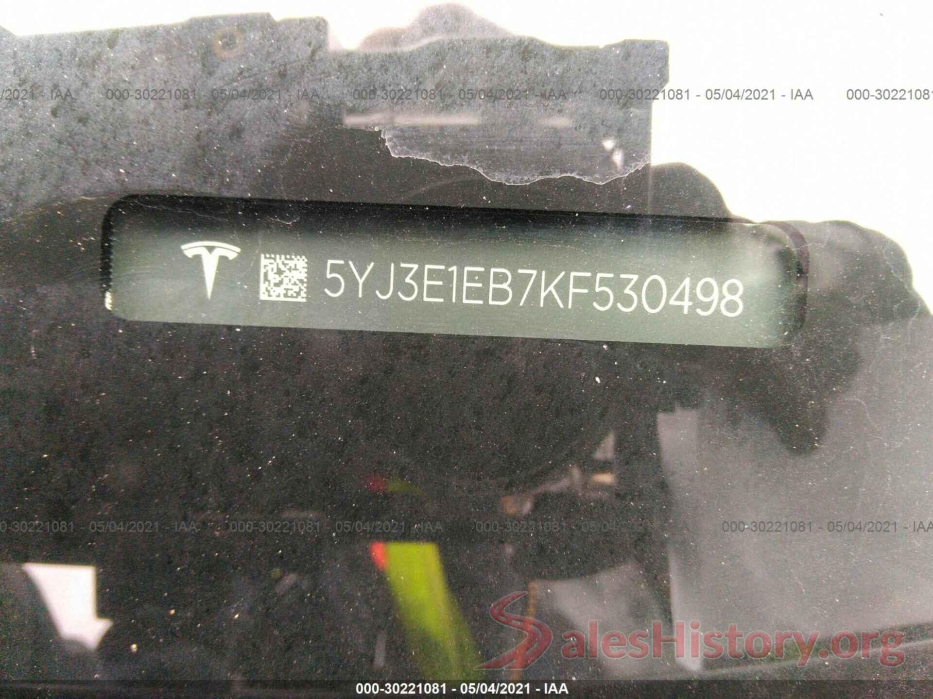 5YJ3E1EB7KF530498 2019 TESLA MODEL 3