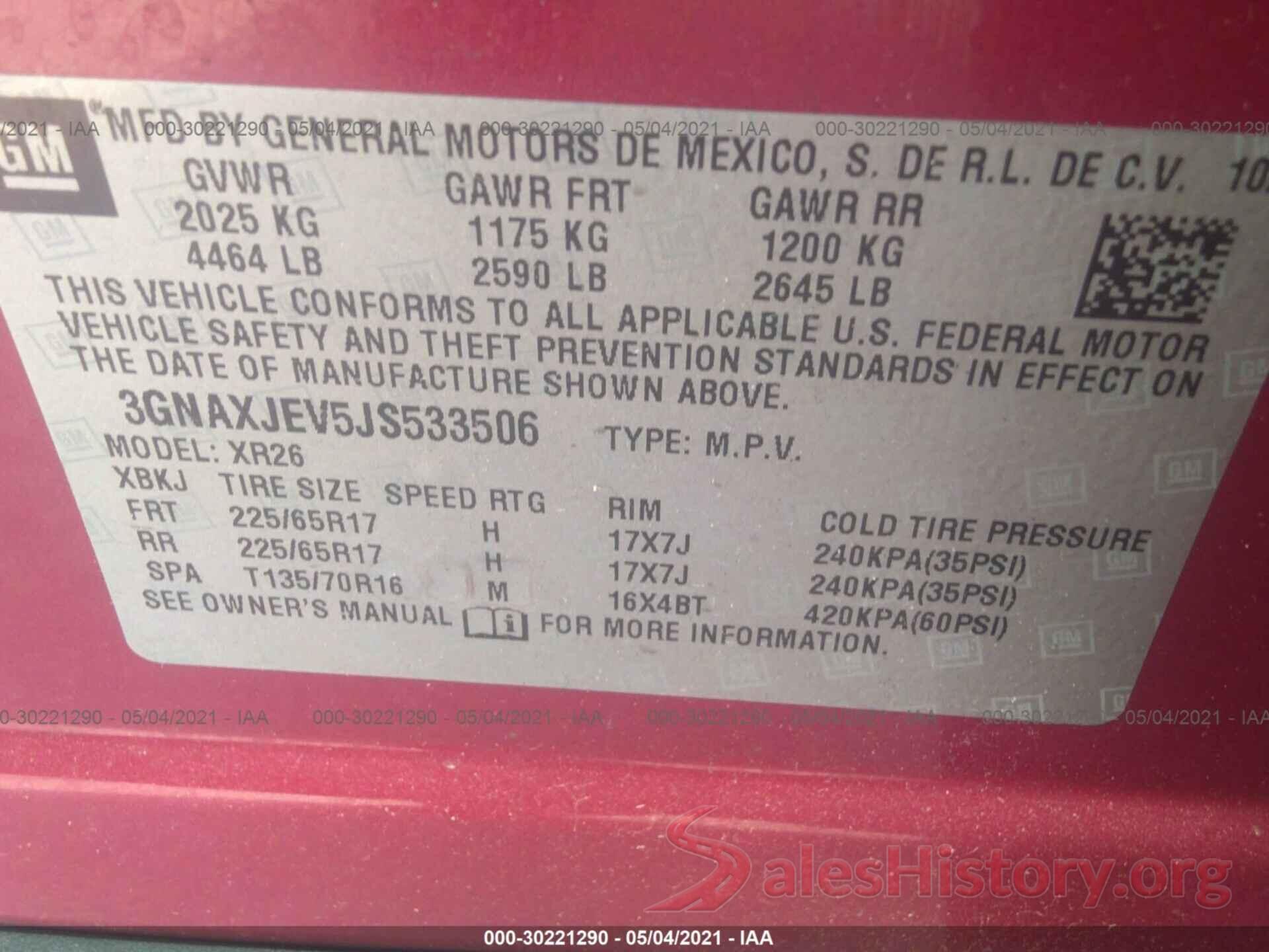 3GNAXJEV5JS533506 2018 CHEVROLET EQUINOX