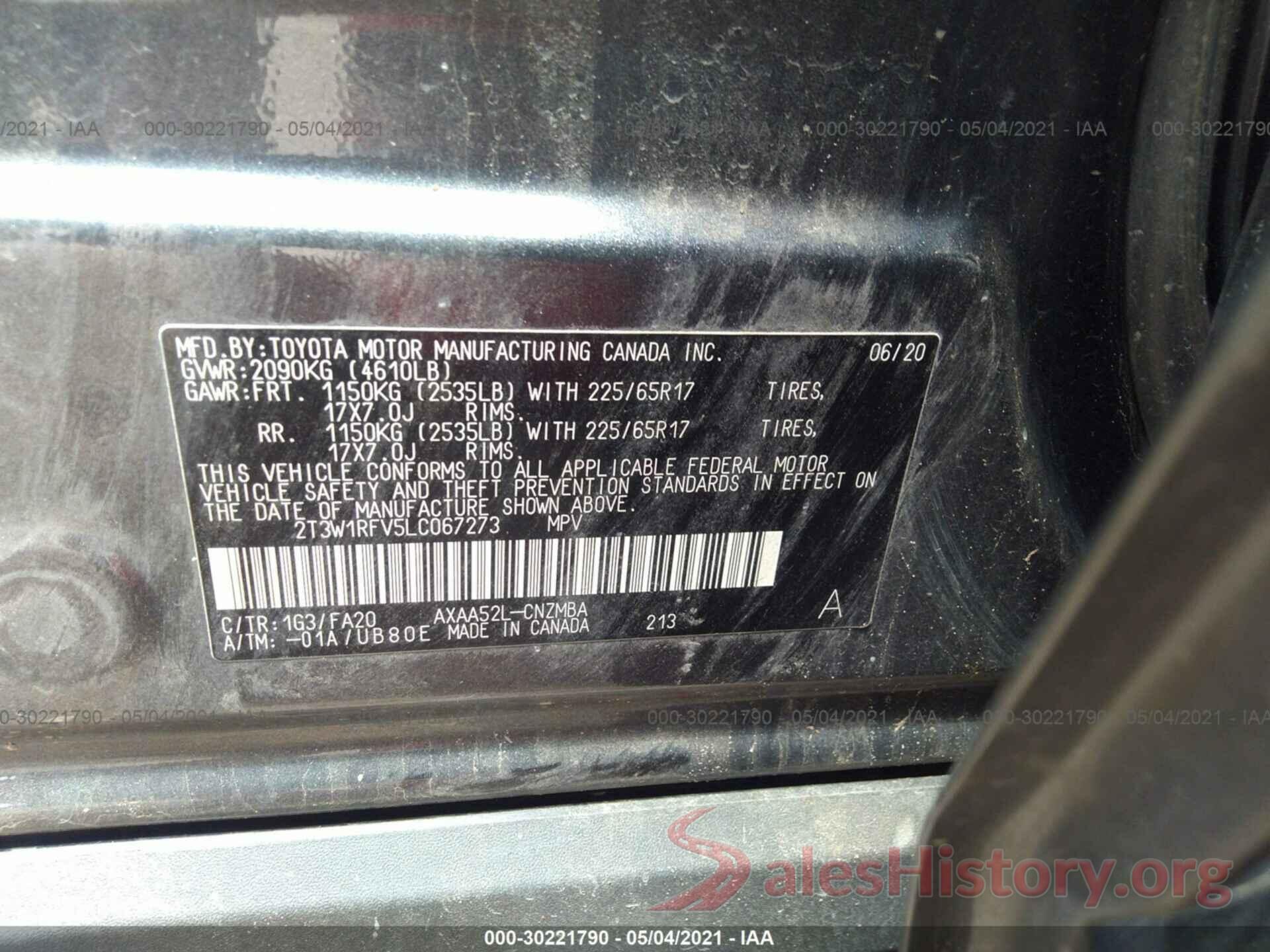 2T3W1RFV5LC067273 2020 TOYOTA RAV4