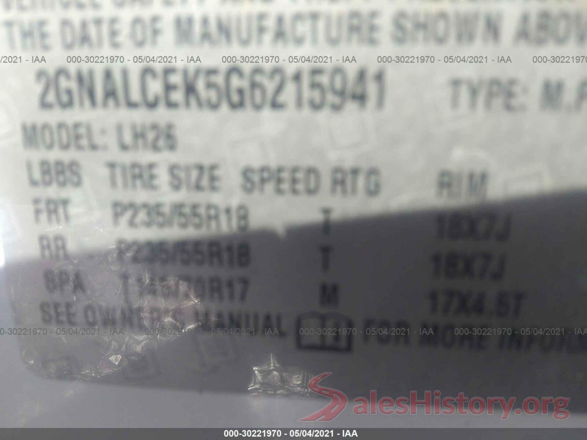 2GNALCEK5G6215941 2016 CHEVROLET EQUINOX