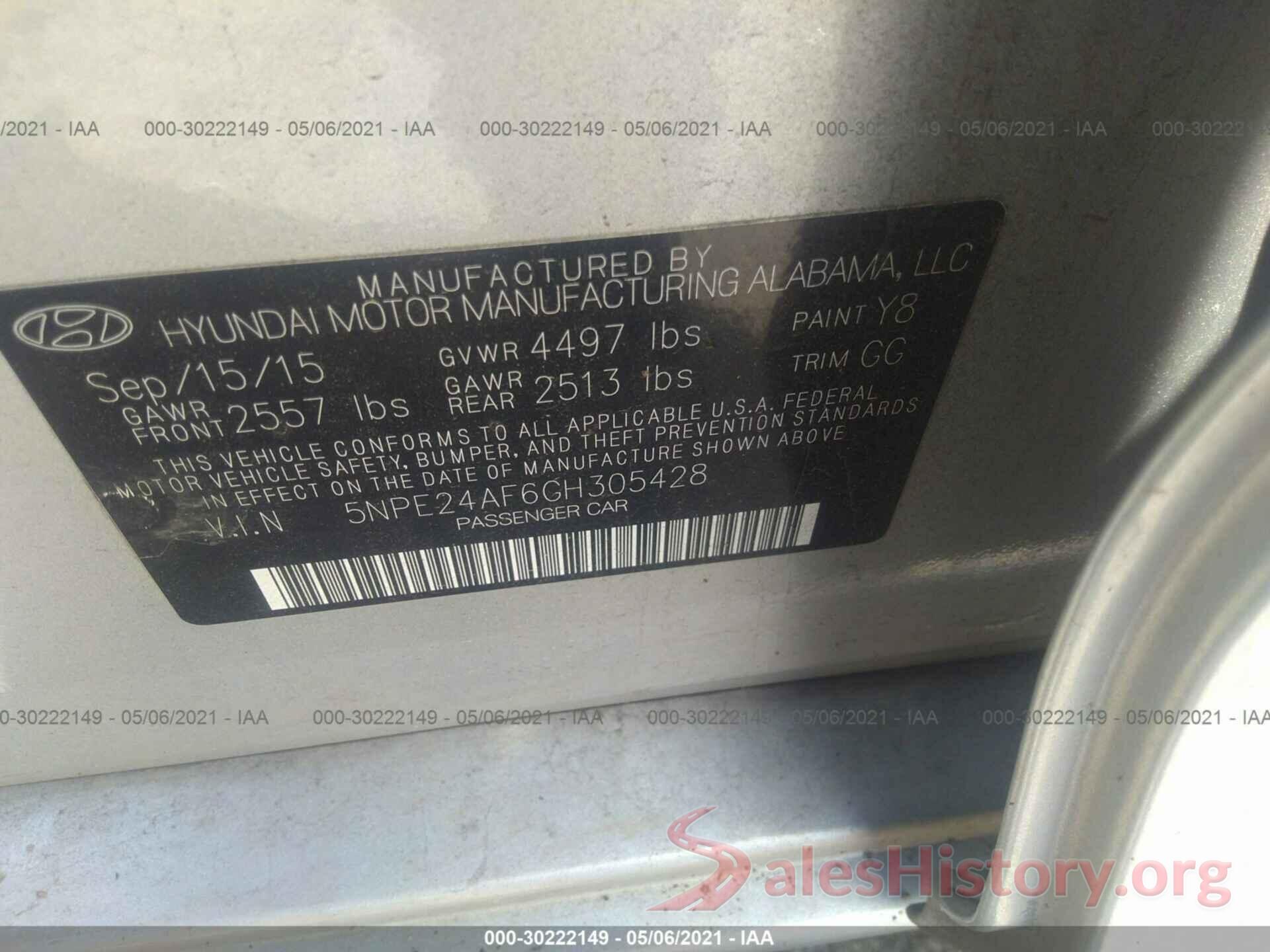 5NPE24AF6GH305428 2016 HYUNDAI SONATA