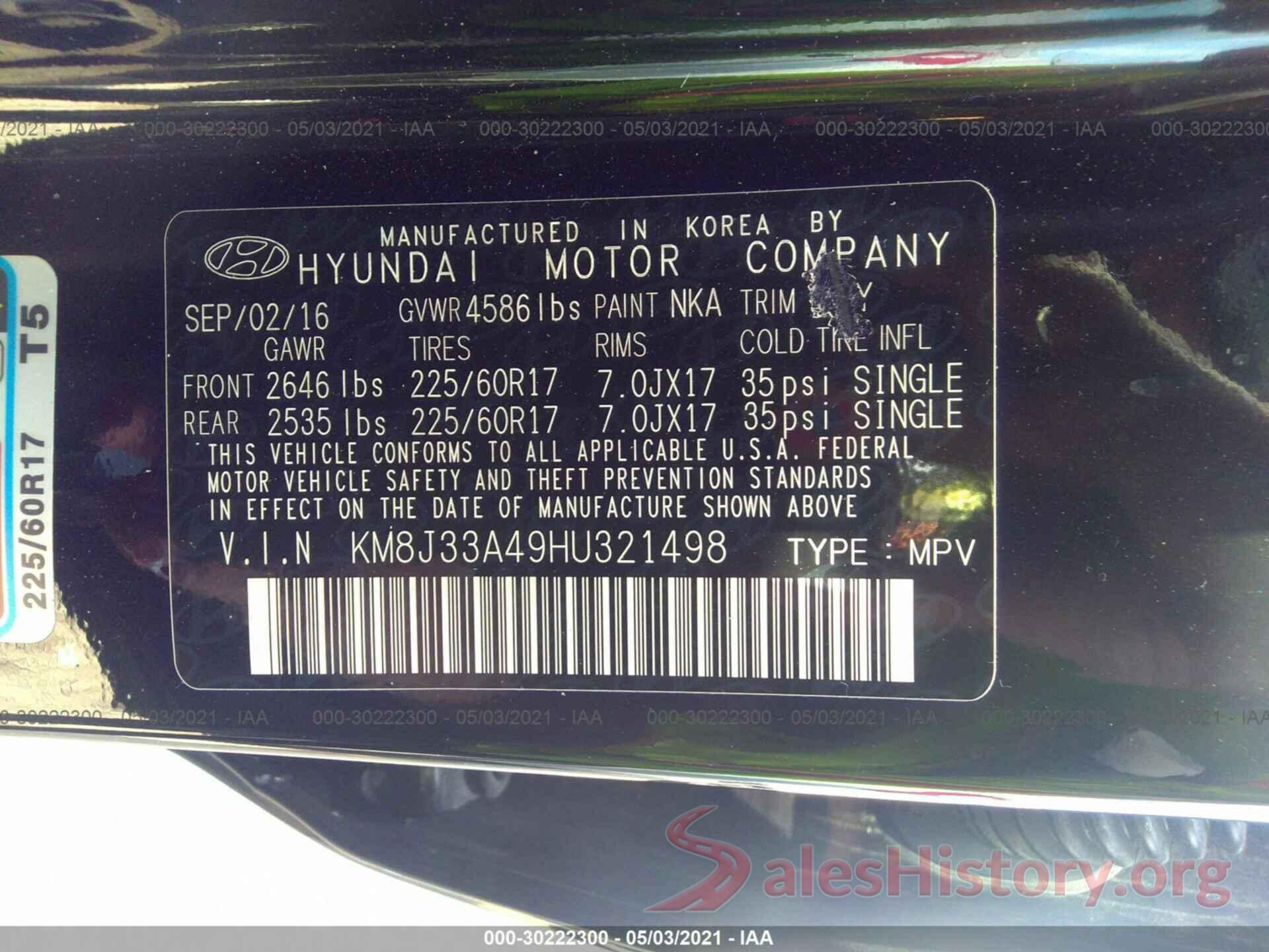 KM8J33A49HU321498 2017 HYUNDAI TUCSON