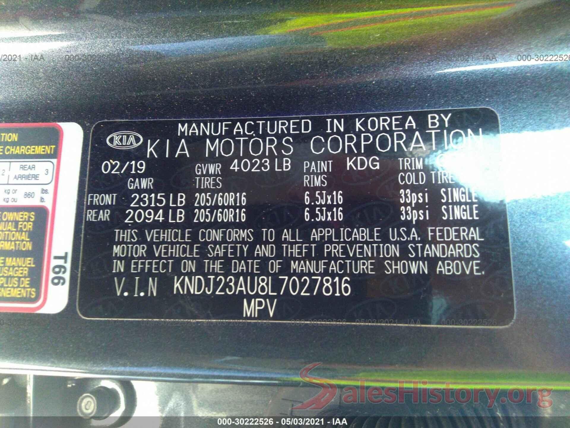 KNDJ23AU8L7027816 2020 KIA SOUL