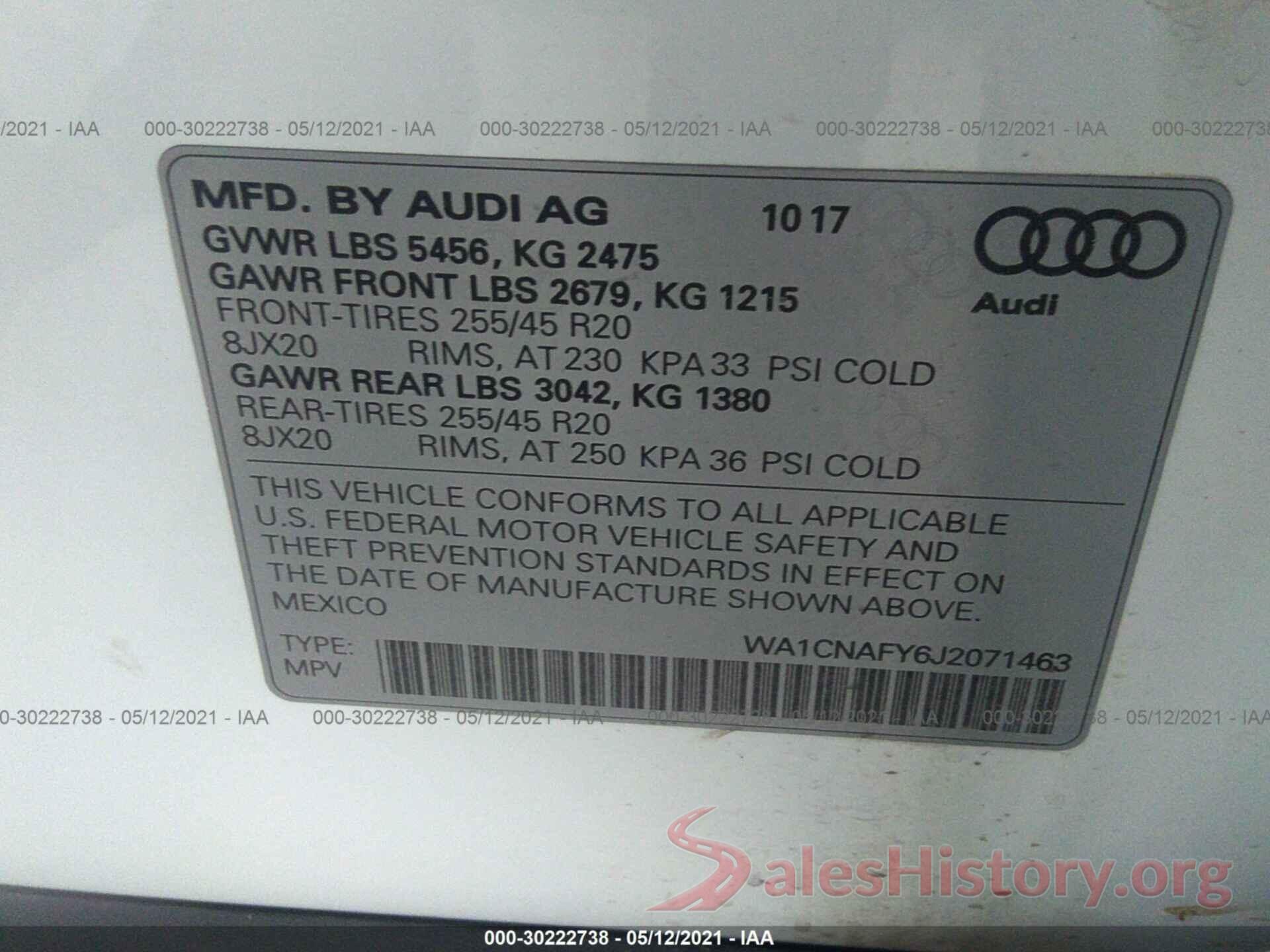 WA1CNAFY6J2071463 2018 AUDI Q5