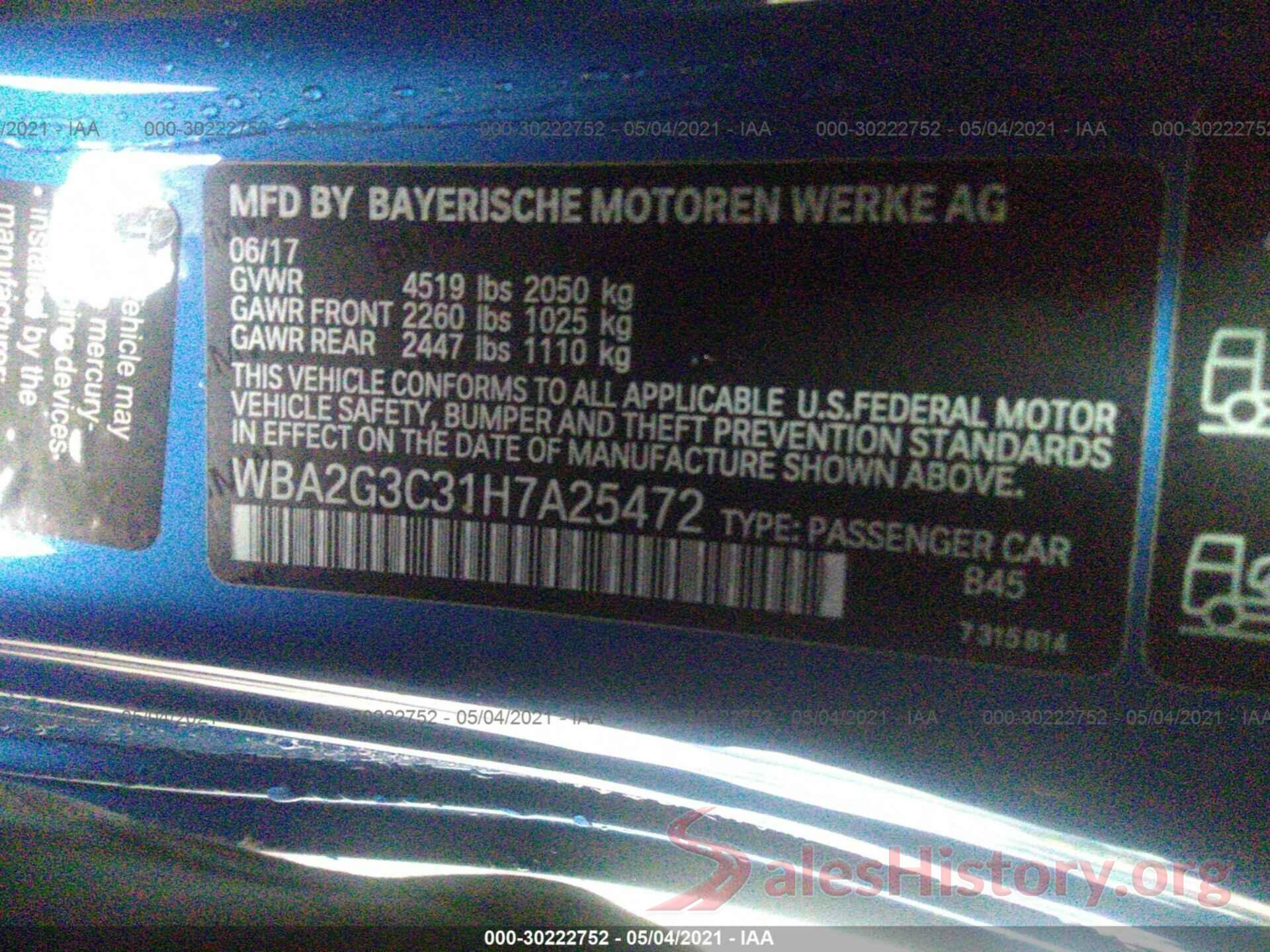 WBA2G3C31H7A25472 2017 BMW 2 SERIES