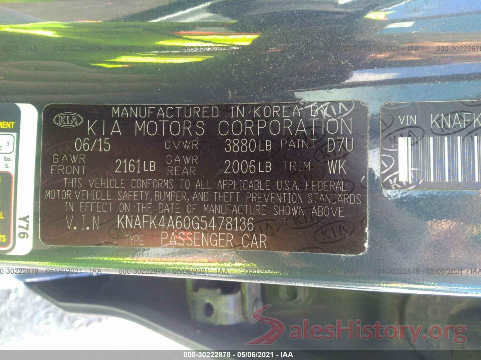 KNAFK4A60G5478136 2016 KIA FORTE