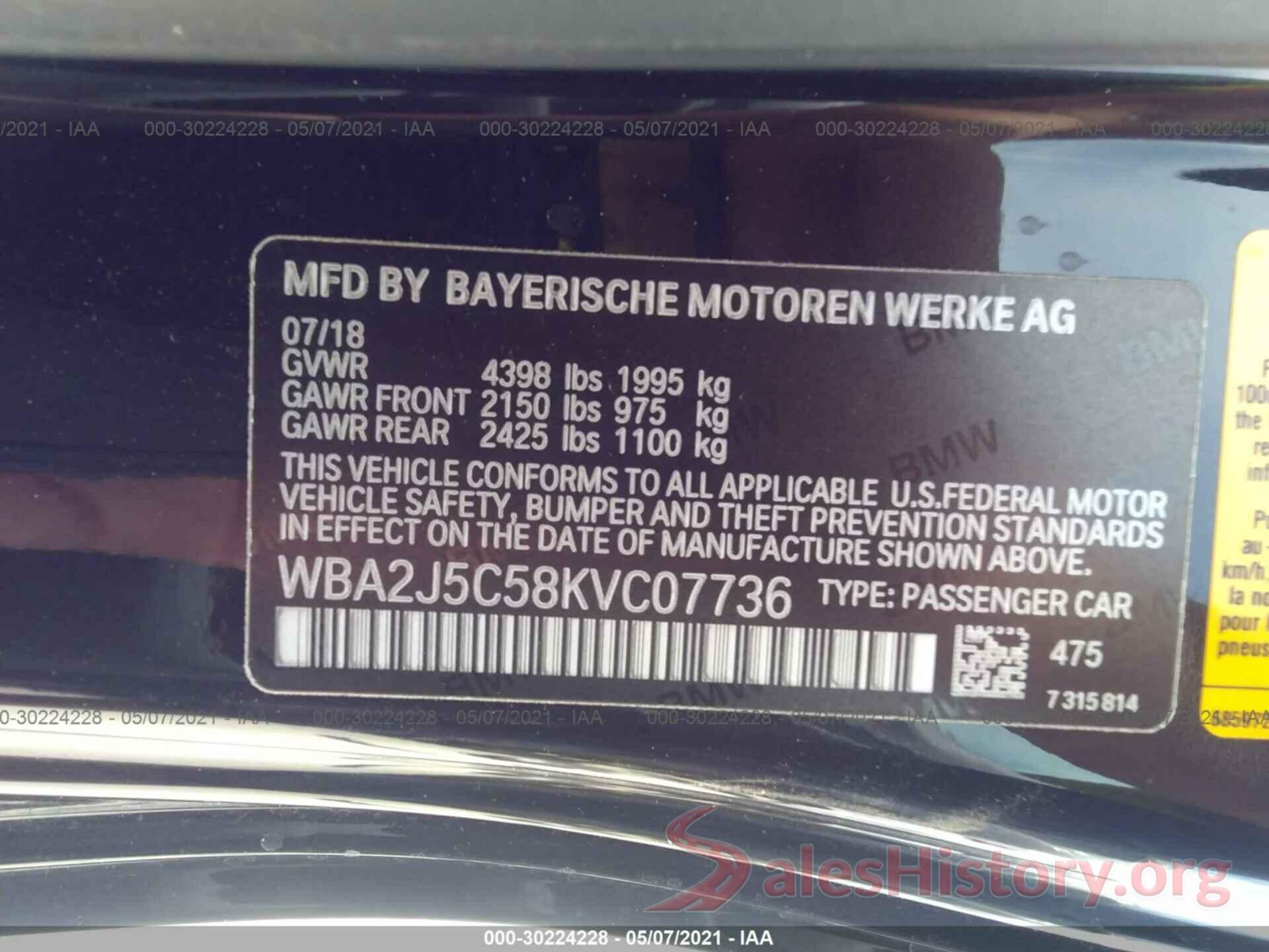 WBA2J5C58KVC07736 2019 BMW 2 SERIES