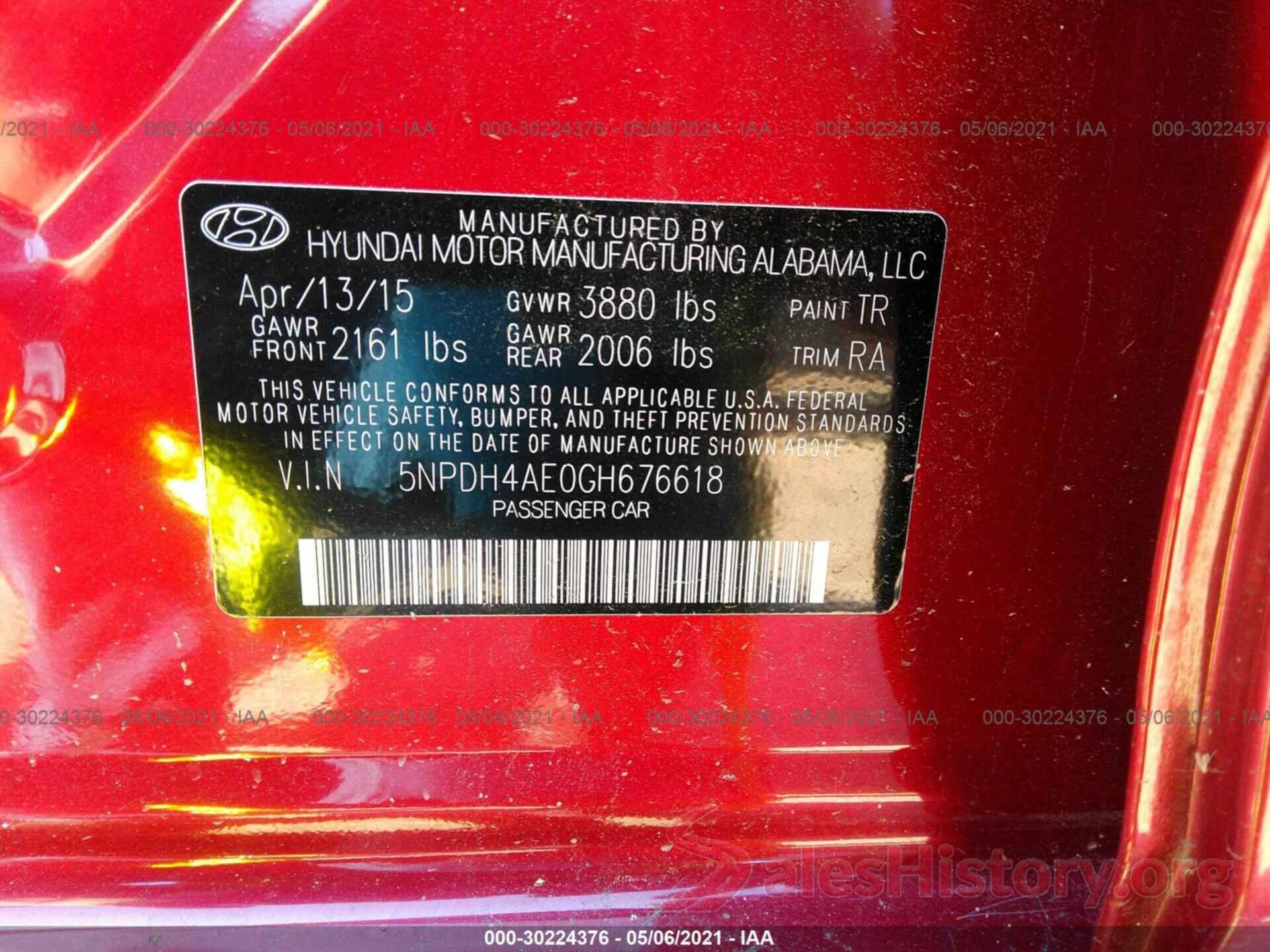 5NPDH4AE0GH676618 2016 HYUNDAI ELANTRA