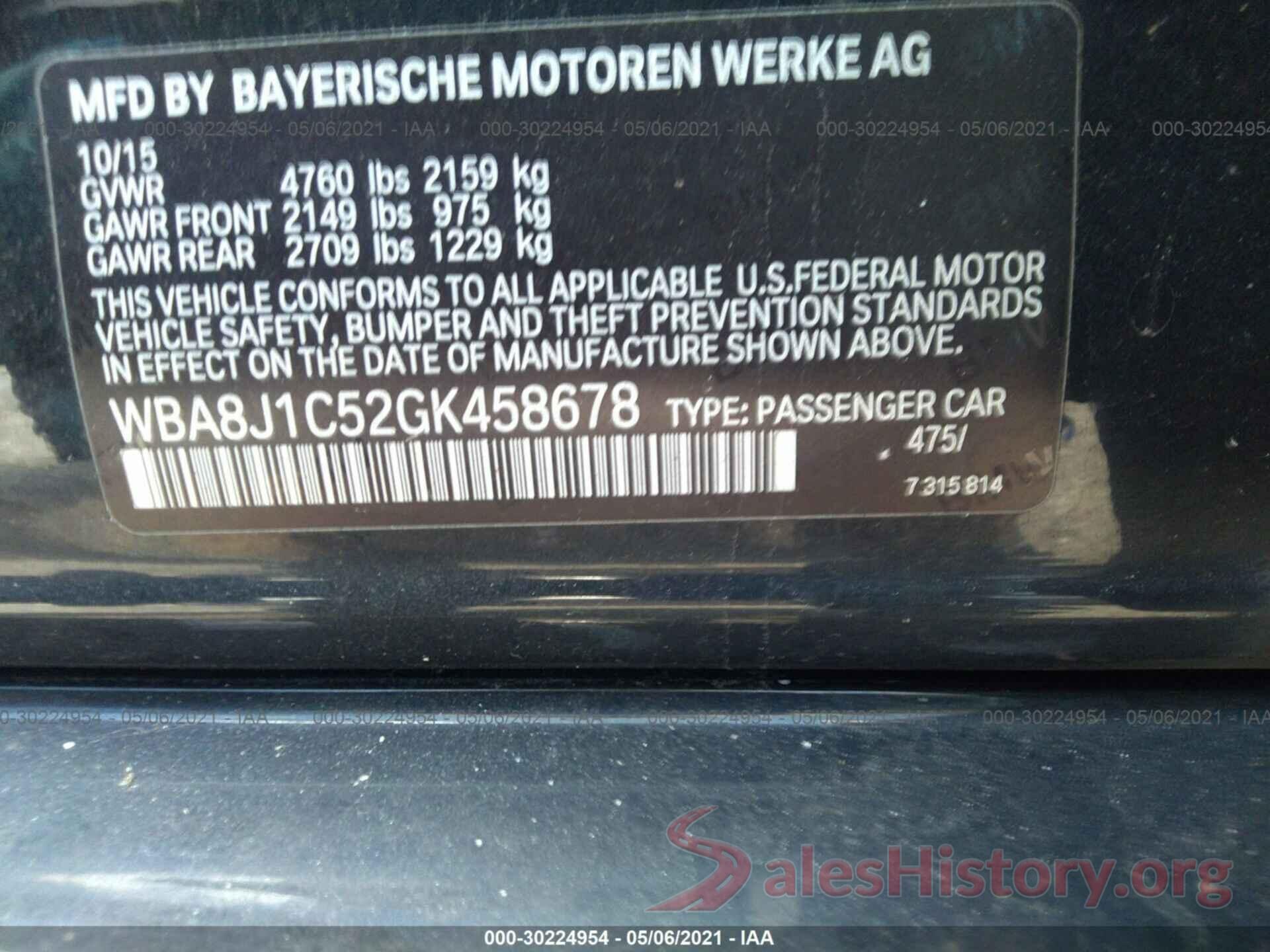 WBA8J1C52GK458678 2016 BMW 3 SERIES