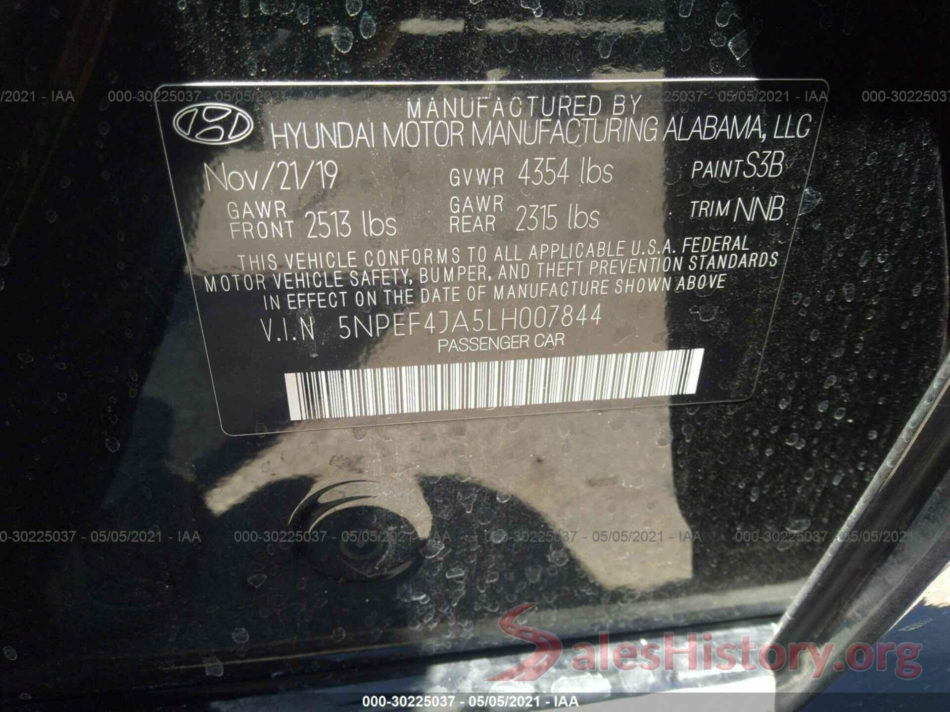 5NPEF4JA5LH007844 2020 HYUNDAI SONATA