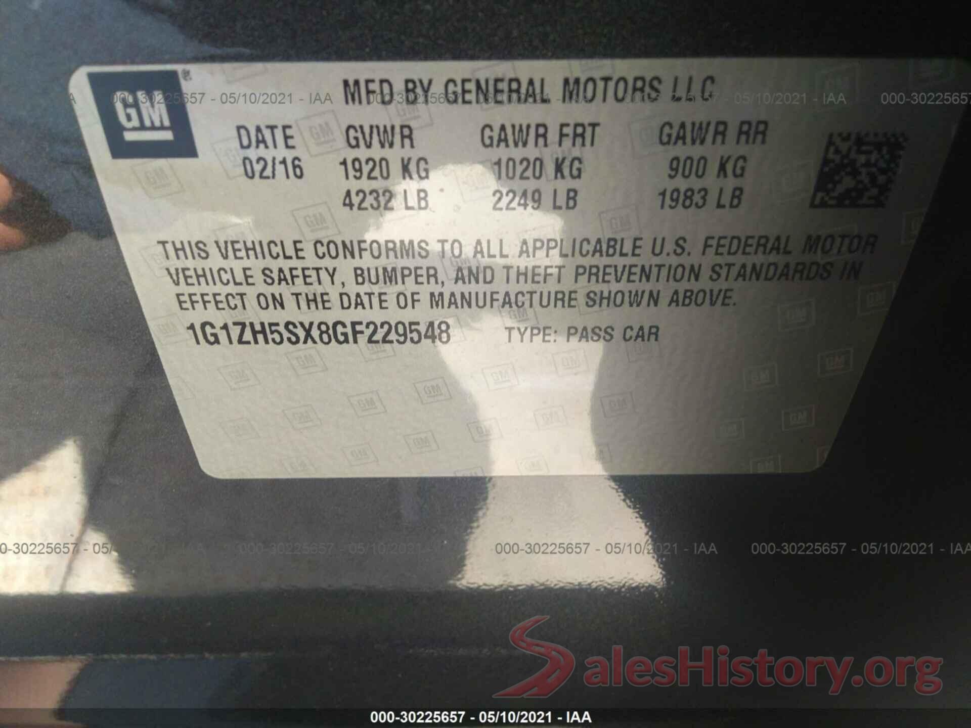 1G1ZH5SX8GF229548 2016 CHEVROLET MALIBU