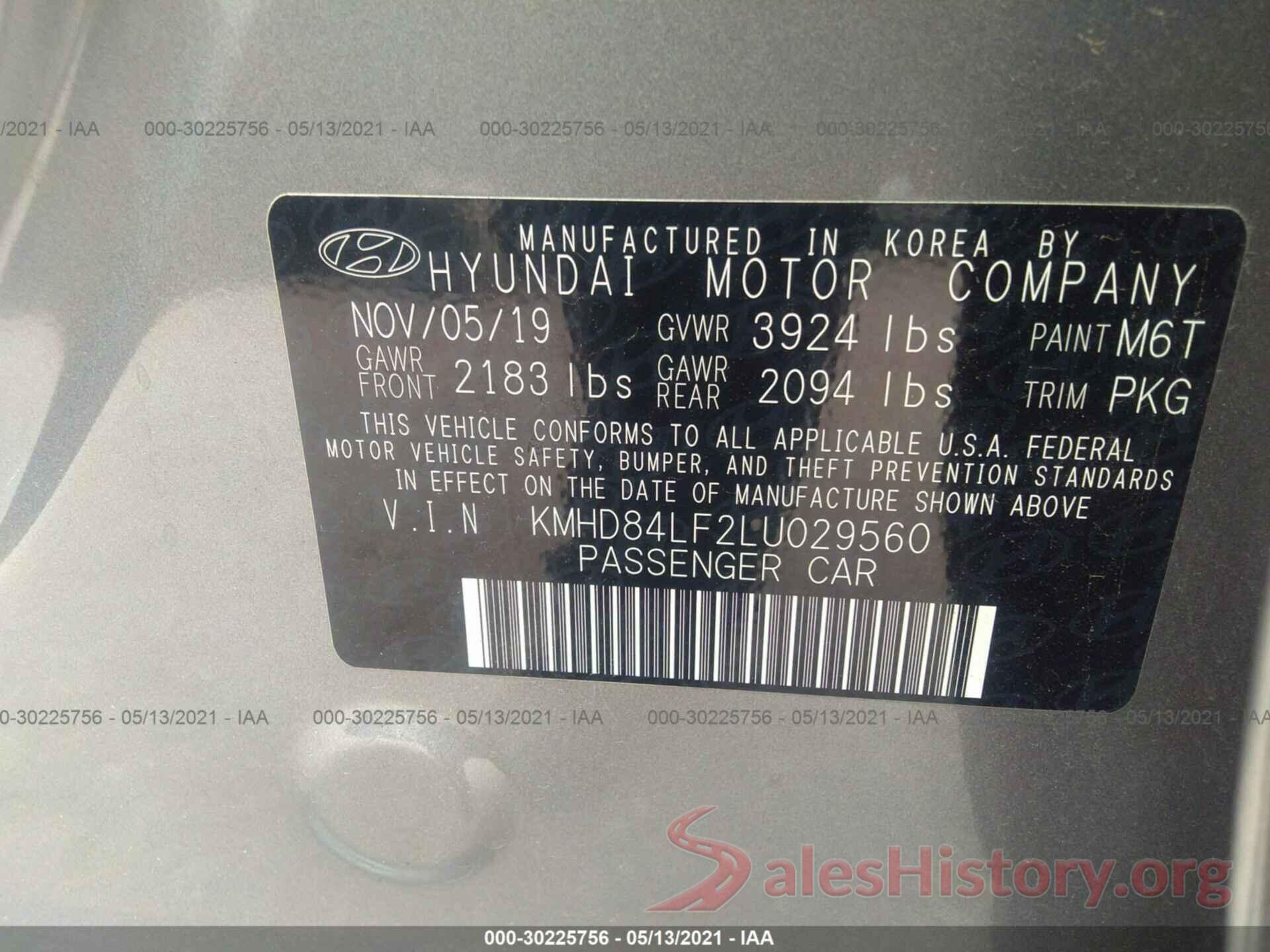 KMHD84LF2LU029560 2020 HYUNDAI ELANTRA