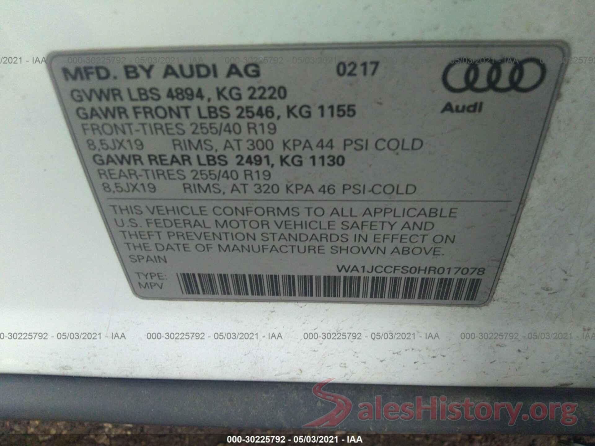 WA1JCCFS0HR017078 2017 AUDI Q3