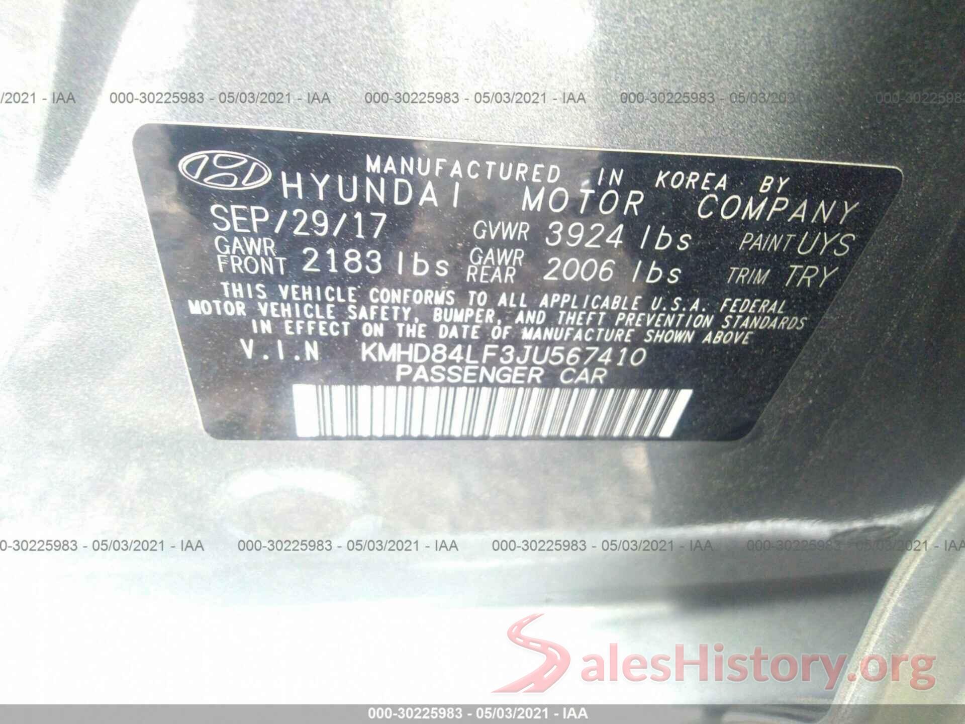 KMHD84LF3JU567410 2018 HYUNDAI ELANTRA