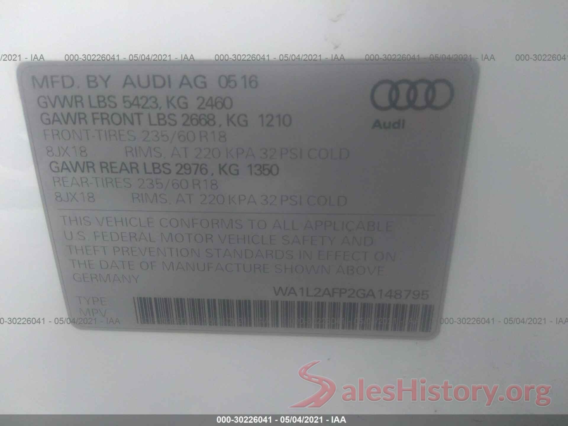 WA1L2AFP2GA148795 2016 AUDI Q5