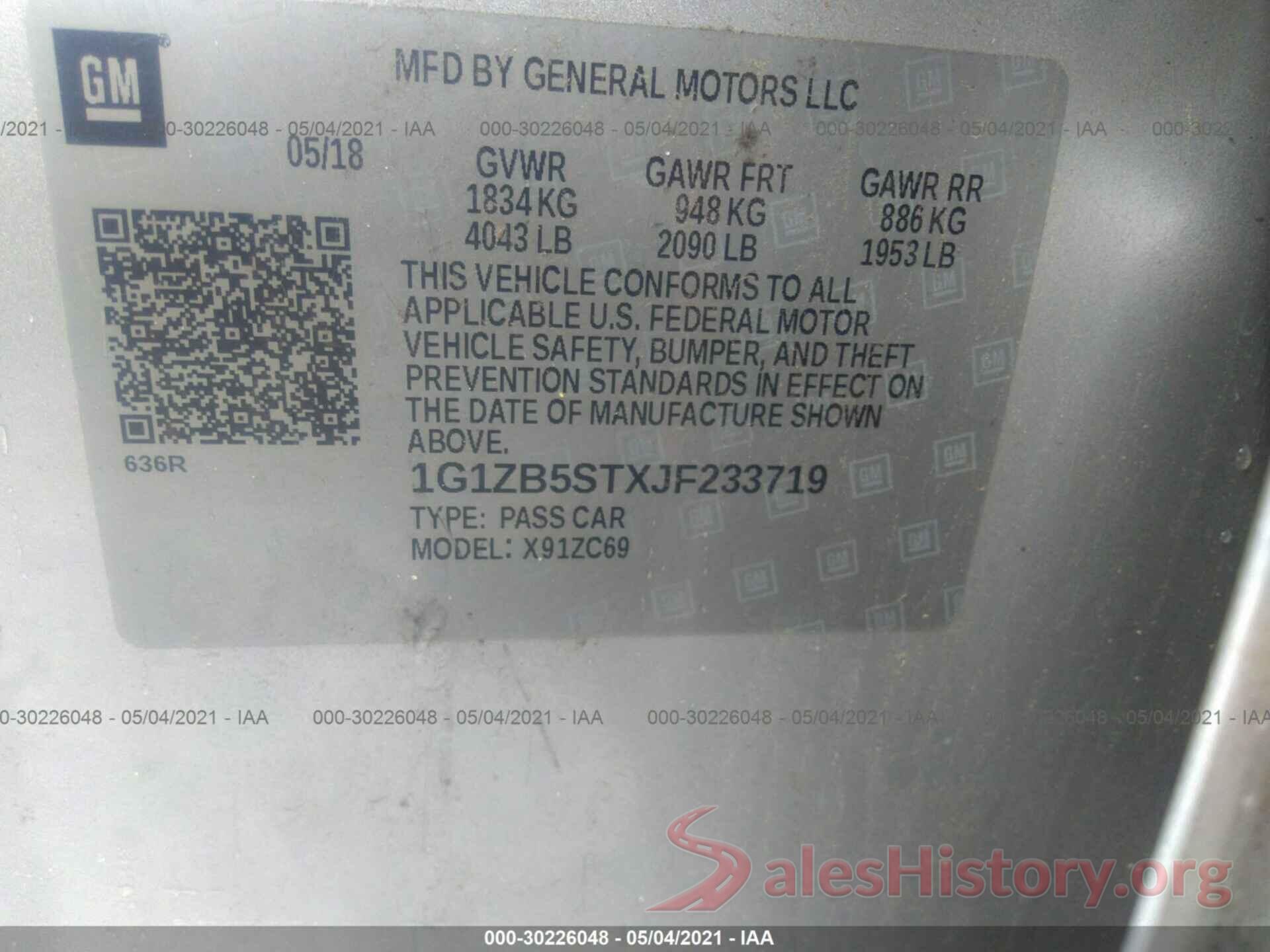 1G1ZB5STXJF233719 2018 CHEVROLET MALIBU