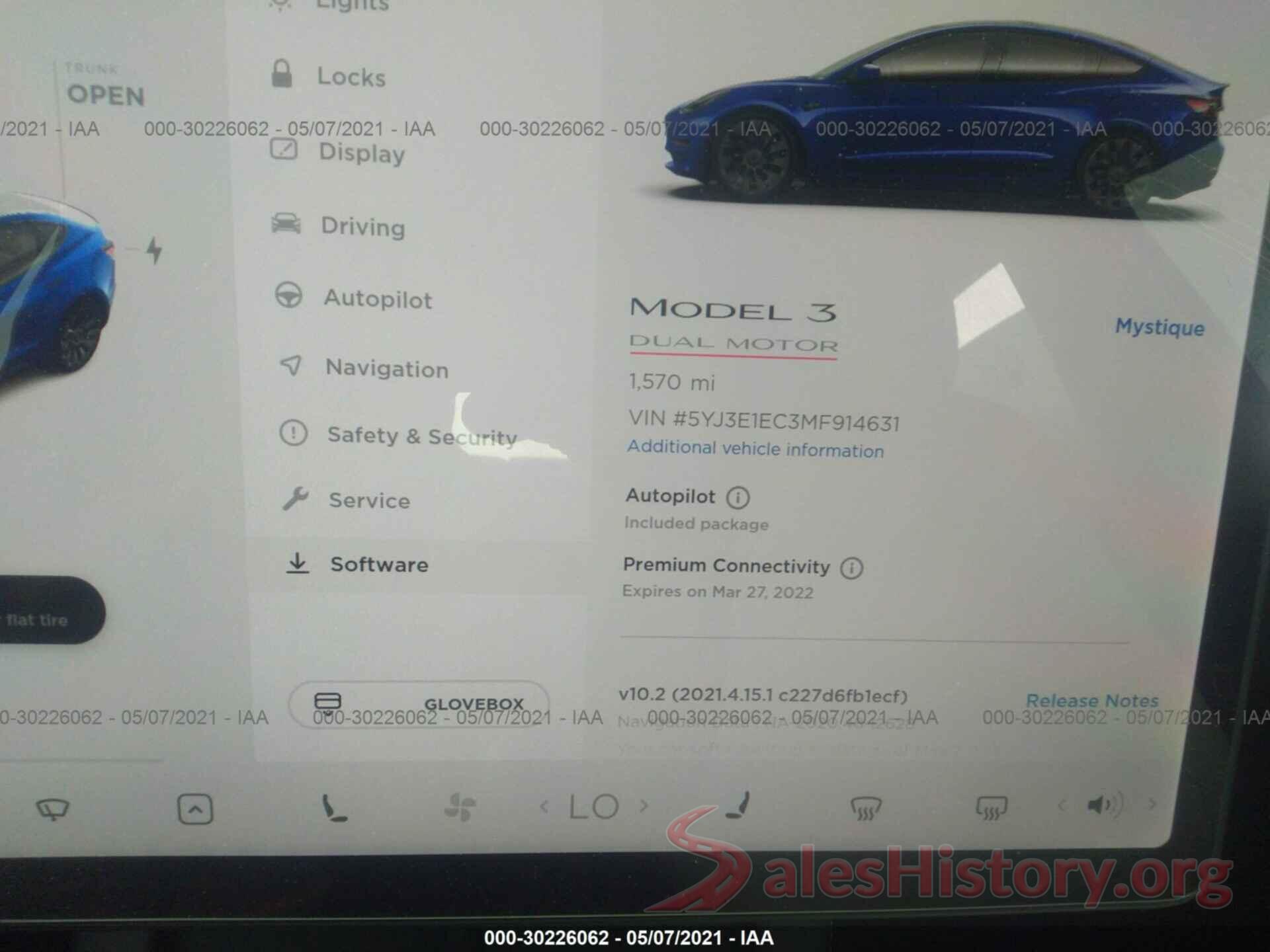 5YJ3E1EC3MF914631 2021 TESLA MODEL 3