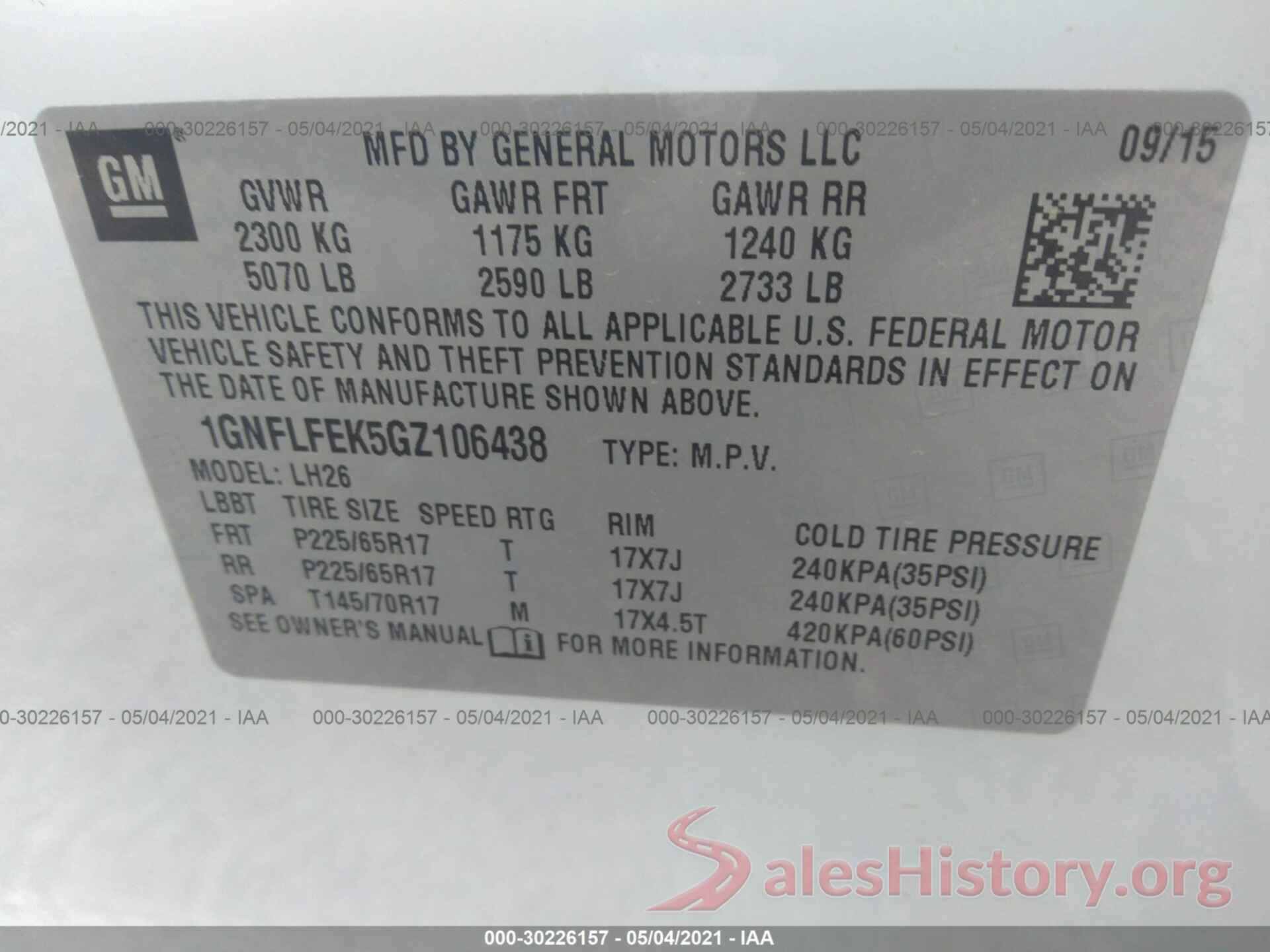 1GNFLFEK5GZ106438 2016 CHEVROLET EQUINOX