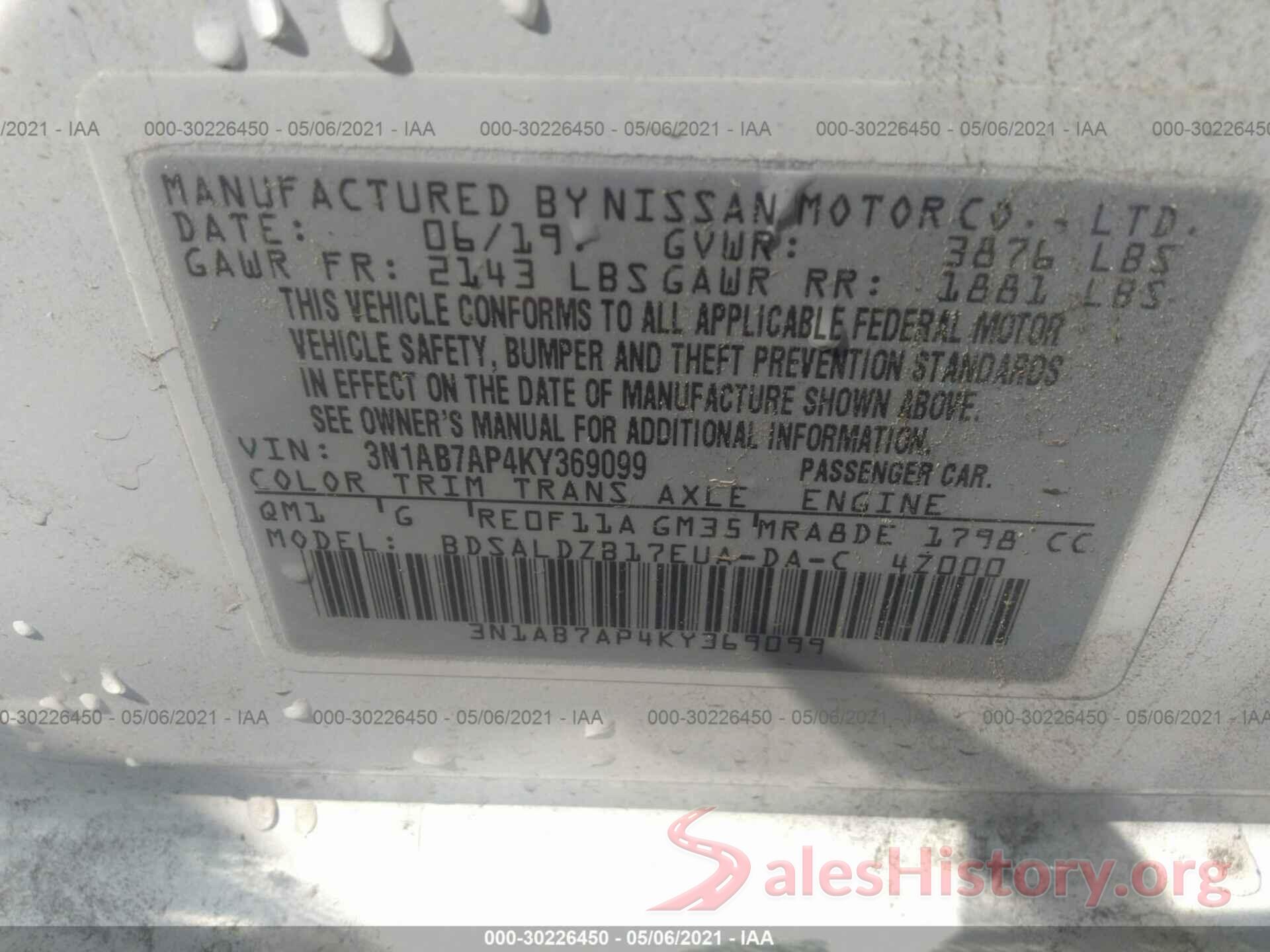 3N1AB7AP4KY369099 2019 NISSAN SENTRA